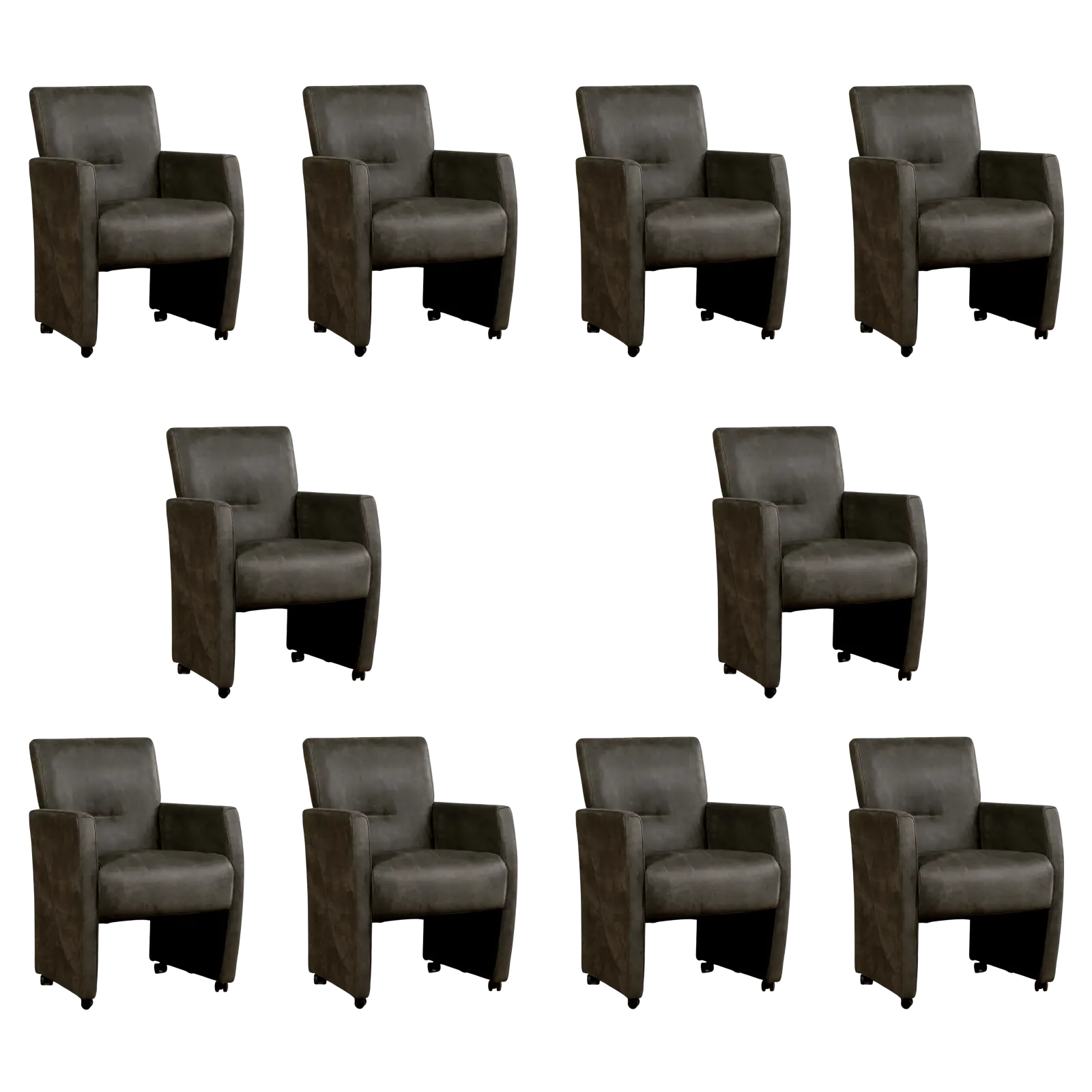 afbeelding van Set van 10 Leren eetkamerstoelen Pleasure - Kenia Antracite (grijs) - Met handgreep RVS
