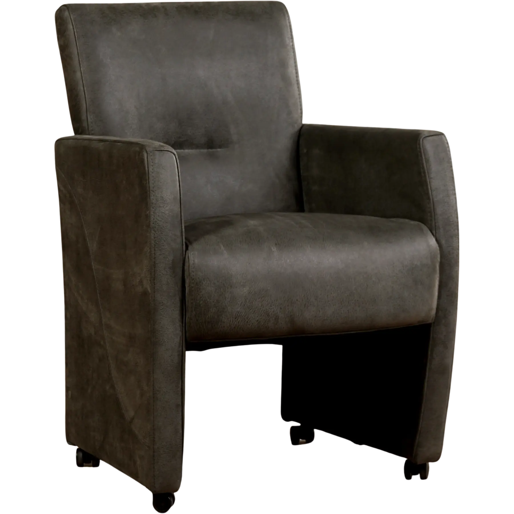 afbeelding van Set van 10 Leren eetkamerstoelen Pleasure - Kenia Antracite (grijs) - Met handgreep RVS