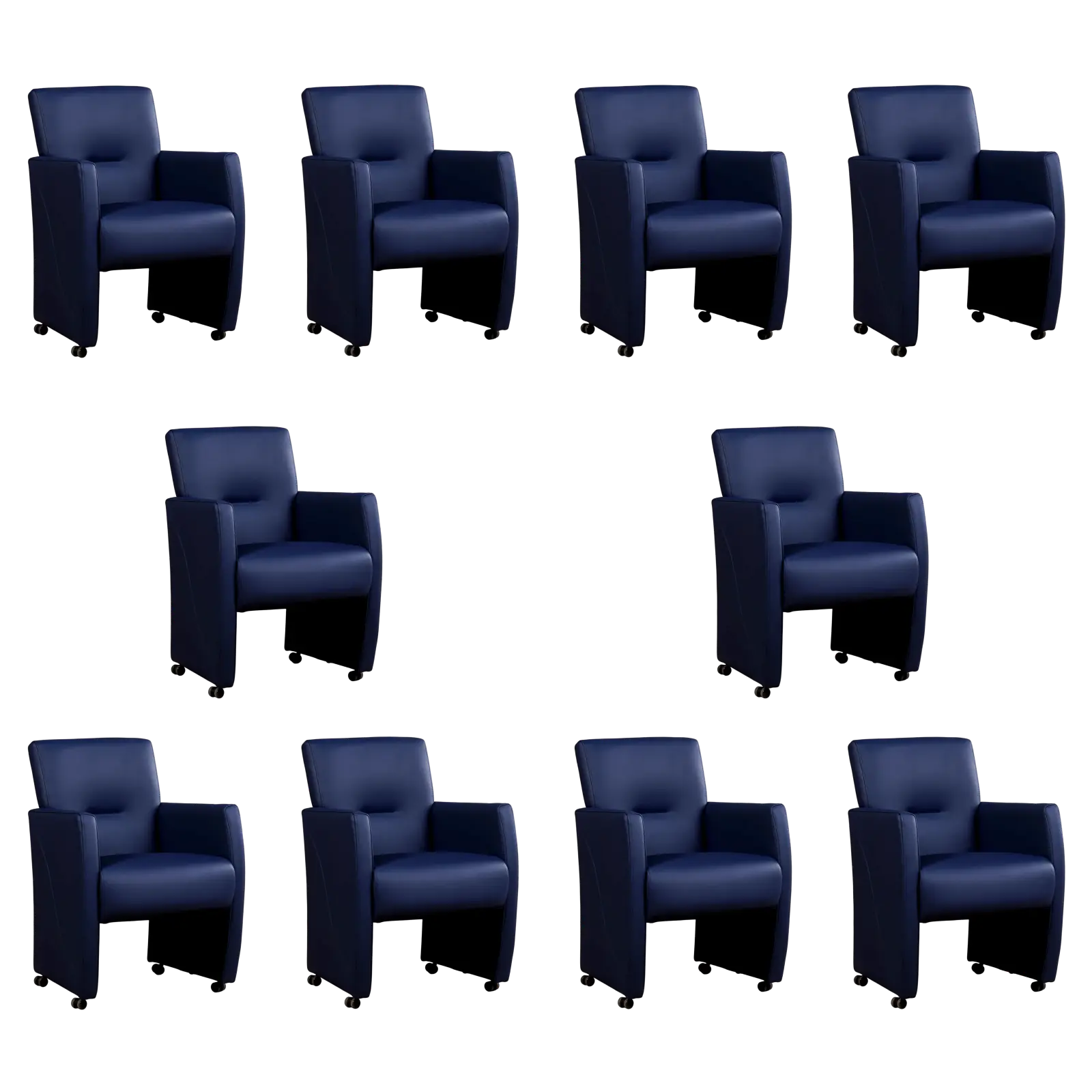 afbeelding van Set van 10 Leren eetkamerstoelen Pleasure - Toledo Kobalt (blauw) - Zonder handgreep