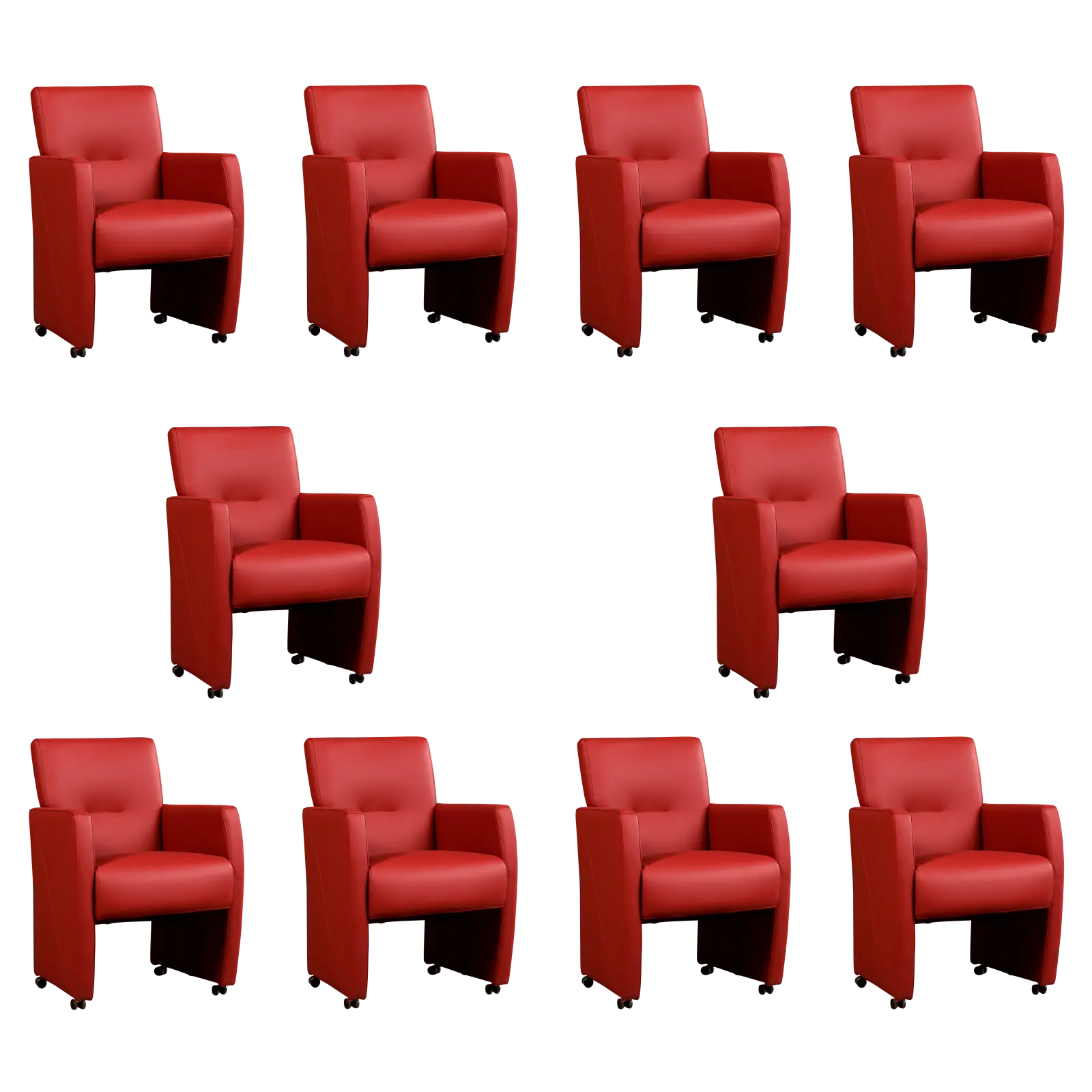afbeelding van Set van 10 Leren eetkamerstoelen Pleasure - Toledo Red (rood) - Met handgreep RVS
