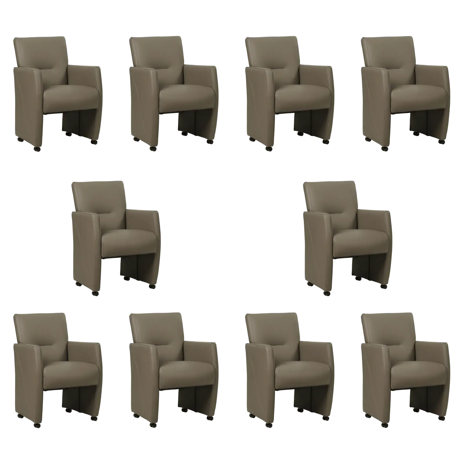 afbeelding van Set van 10 Leren eetkamerstoelen Pleasure - Toledo Smog (grijs) - Met handgreep RVS