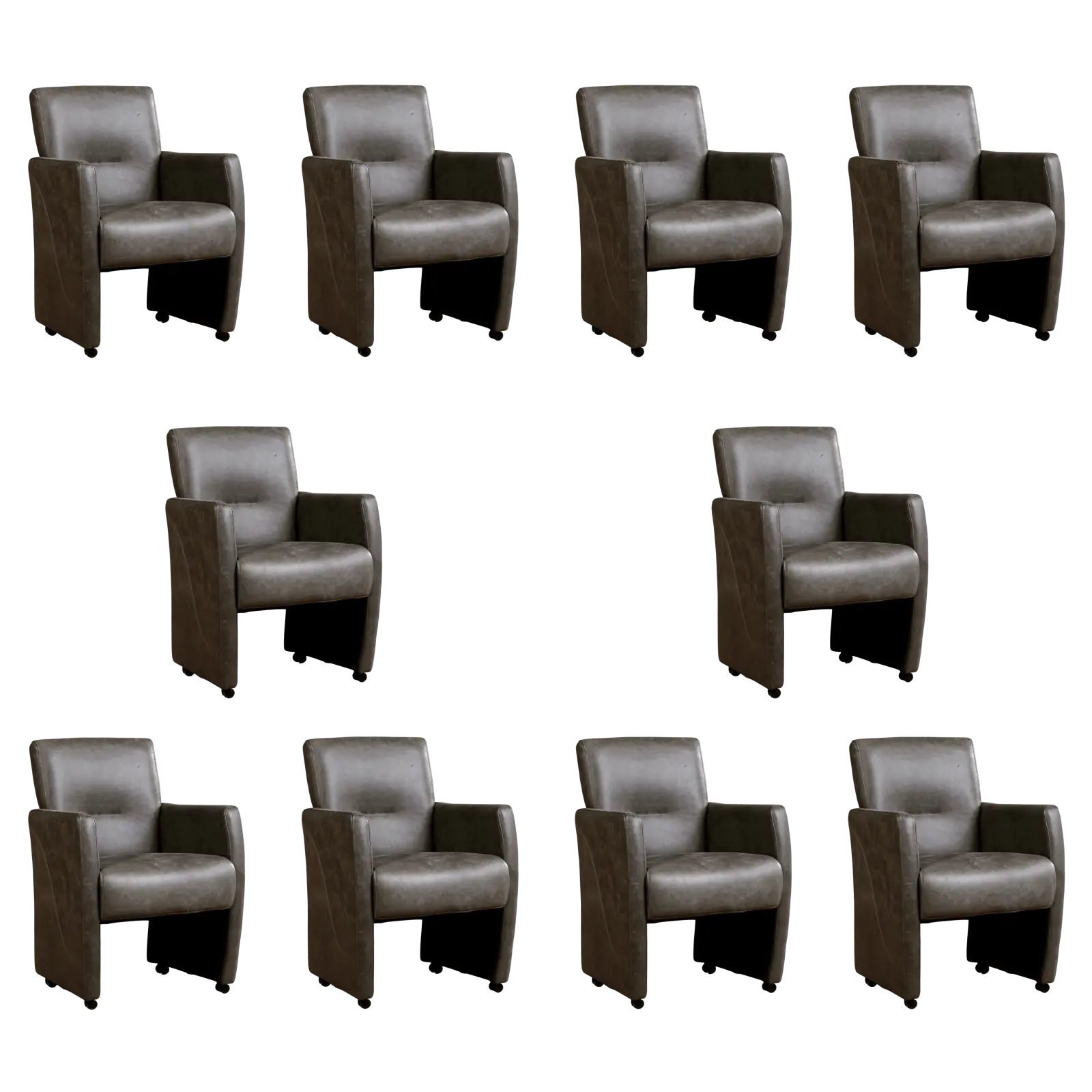 afbeelding van Set van 10 Leren eetkamerstoelen Pleasure - Vintage Grey (grijs) - Met handgreep zwart