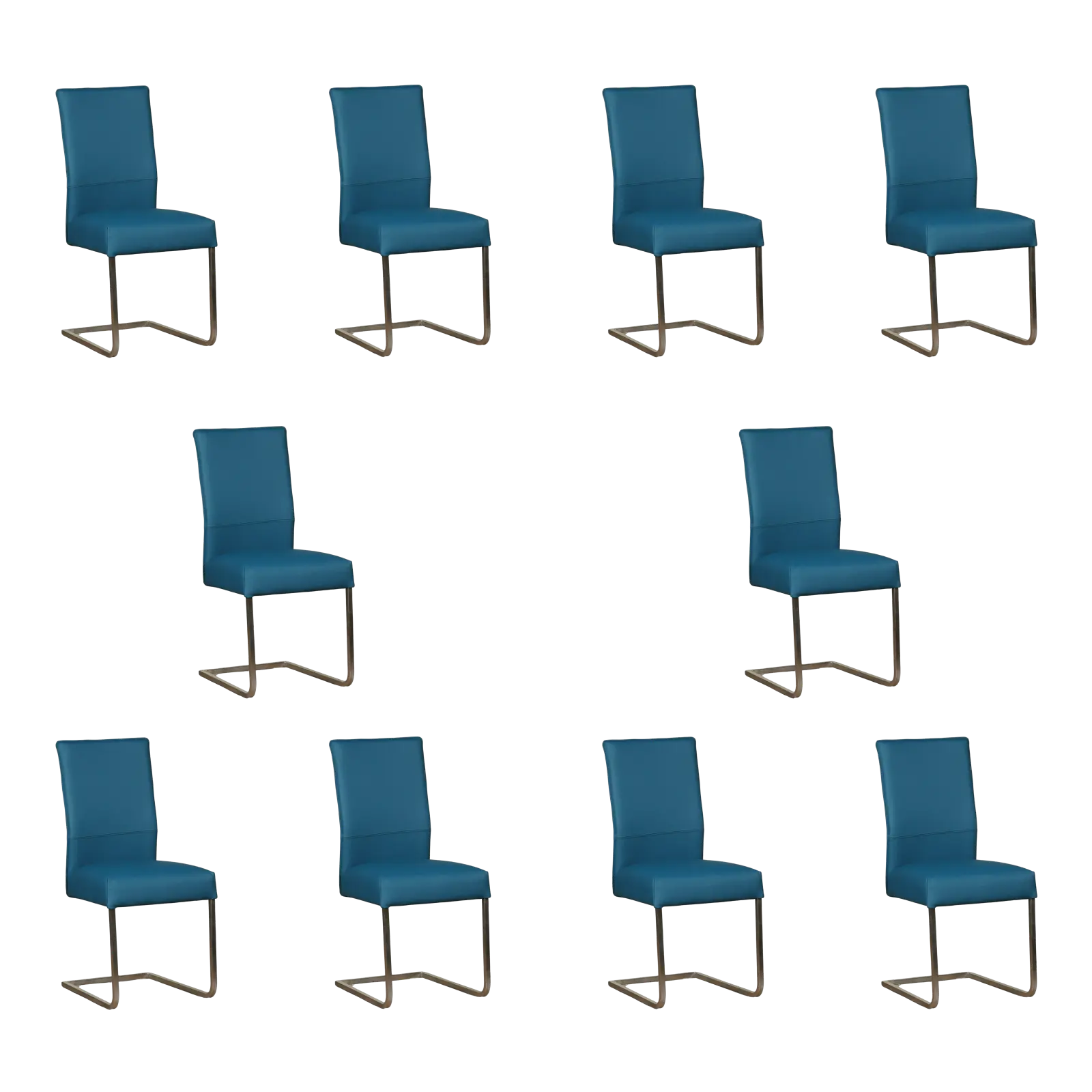 afbeelding van Set van 10 Leren eetkamerstoelen Remix - Hermes Turquoise (blauw) - Sledepoot staal vierkant RVS