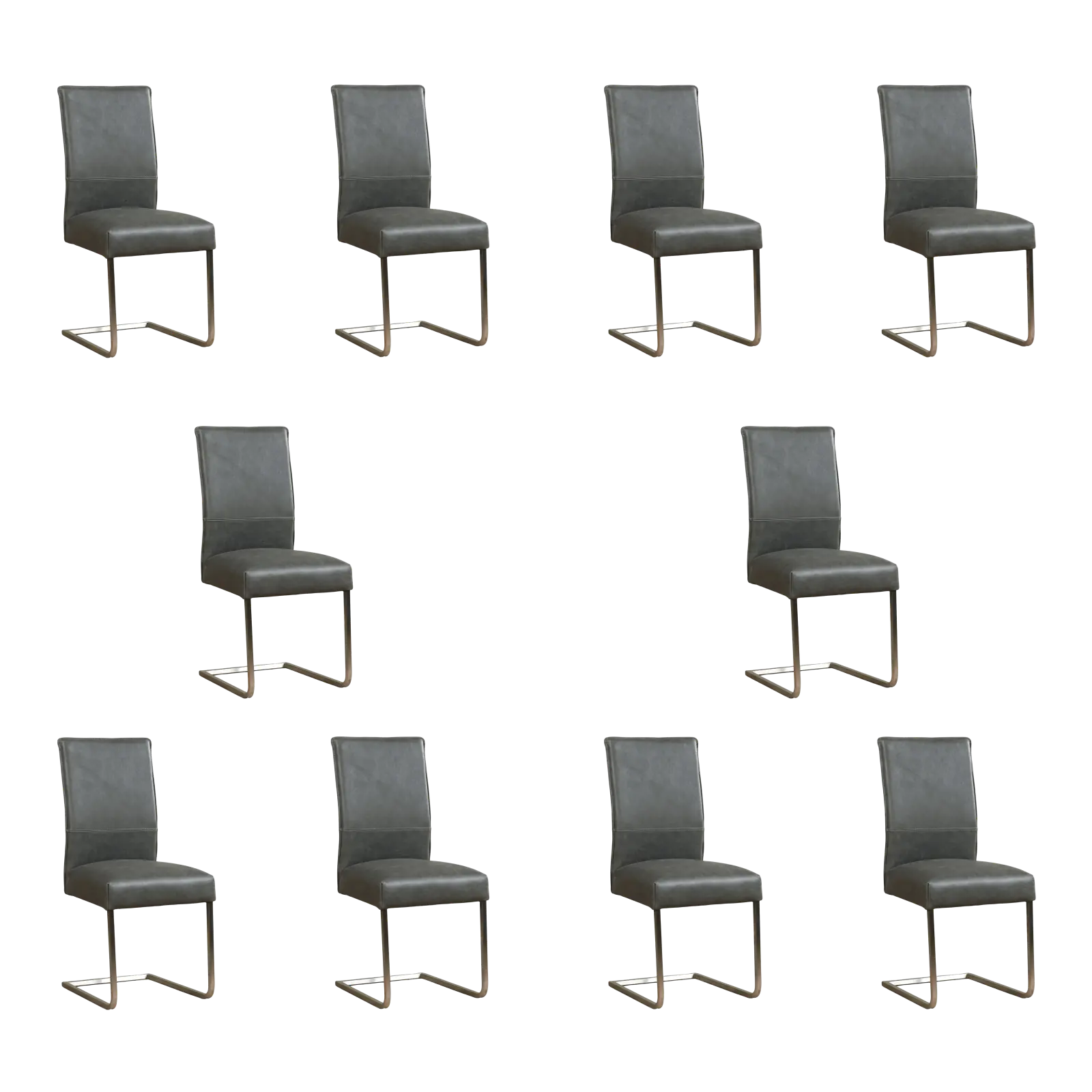 afbeelding van Set van 10 Leren eetkamerstoelen Remix - Vintage Grey (grijs) - Sledepoot staal vierkant RVS