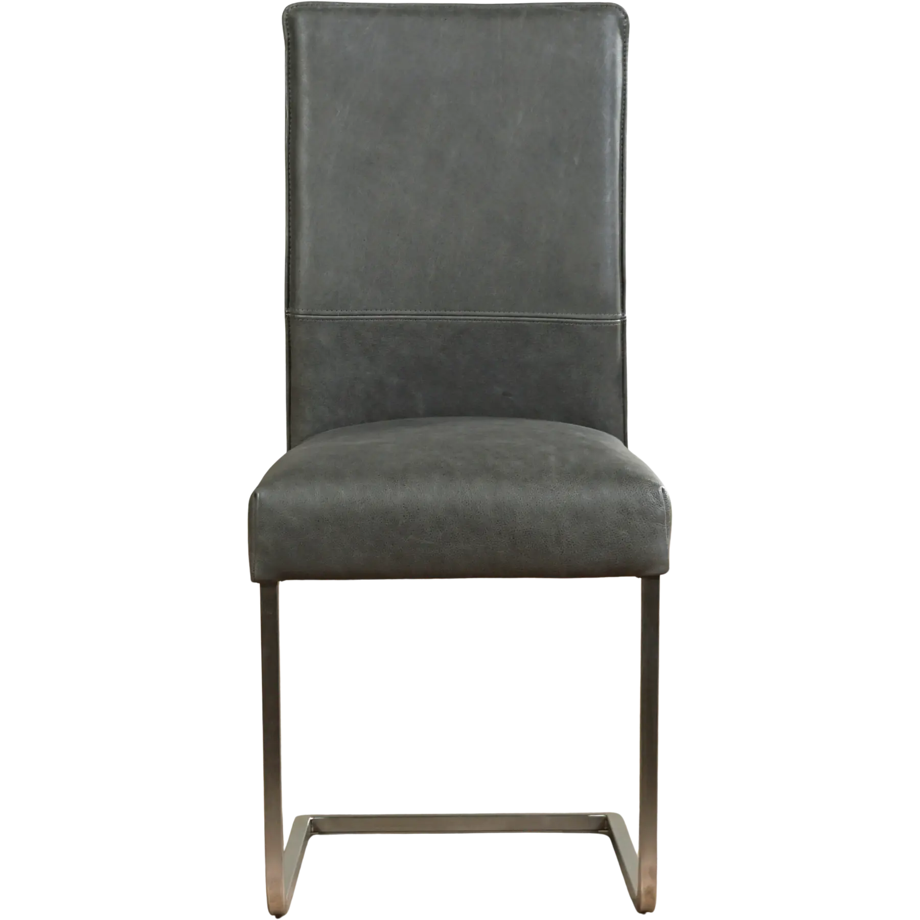 afbeelding van Set van 10 Leren eetkamerstoelen Remix - Vintage Grey (grijs) - Sledepoot staal vierkant RVS
