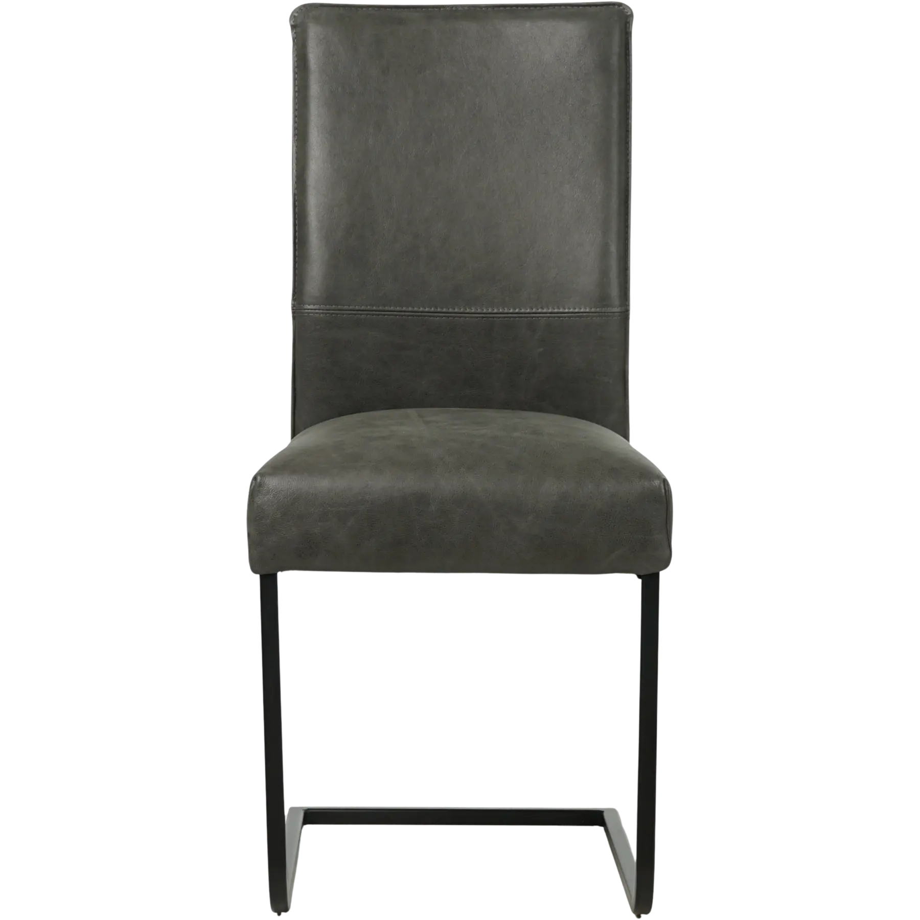 afbeelding van Set van 10 Leren eetkamerstoelen Remix - Vintage Grey (grijs) - Sledepoot staal vierkant zwart