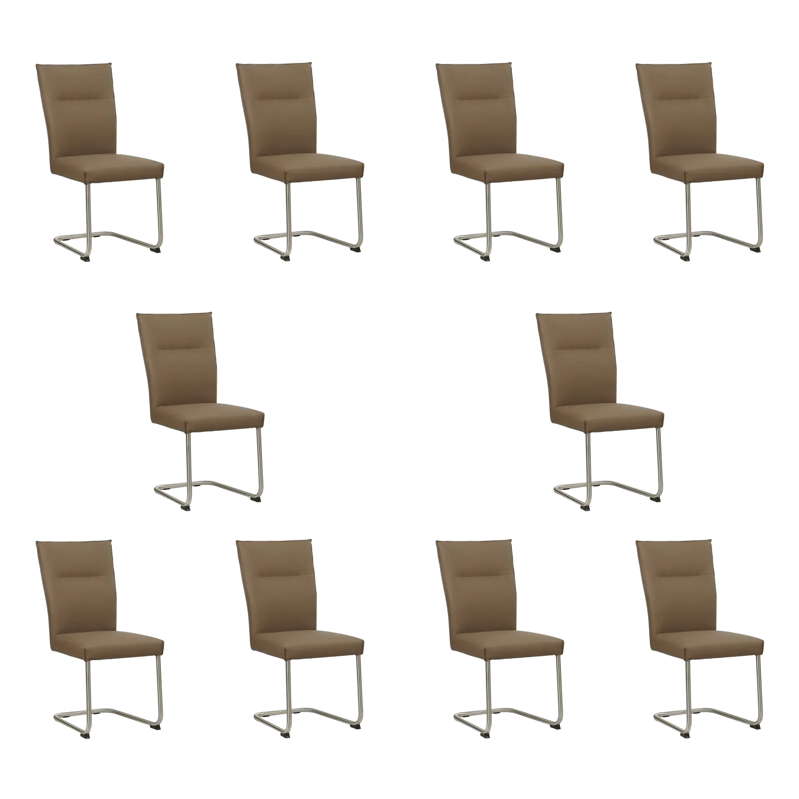afbeelding van Set van 10 Leren eetkamerstoelen Retro - Toledo Lever (bruin) - Sledepoot staal rond RVS