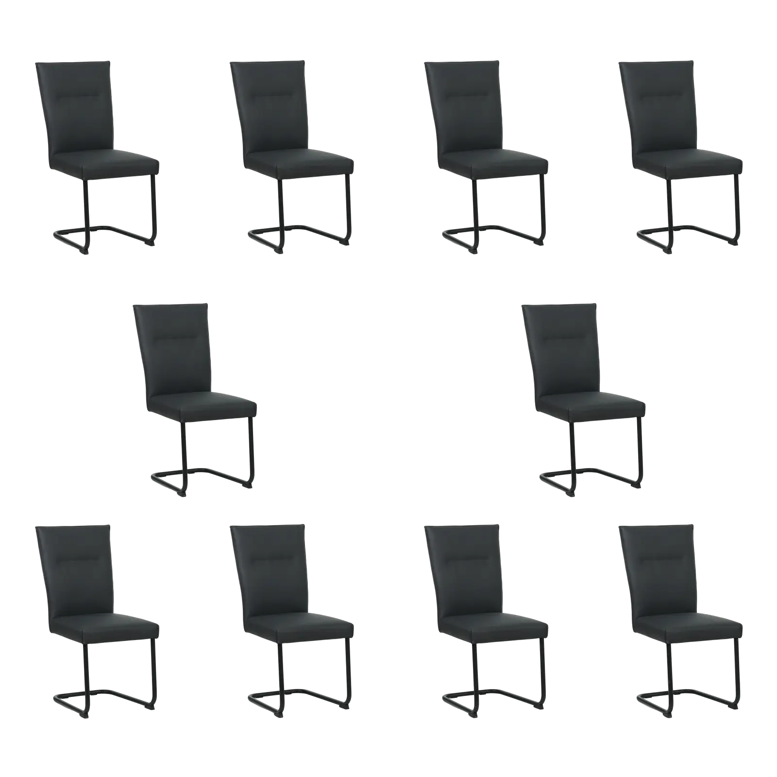 afbeelding van Set van 10 Leren eetkamerstoelen Retro - Toledo Pacific (donkerblauw) - Sledepoot staal rond zwart