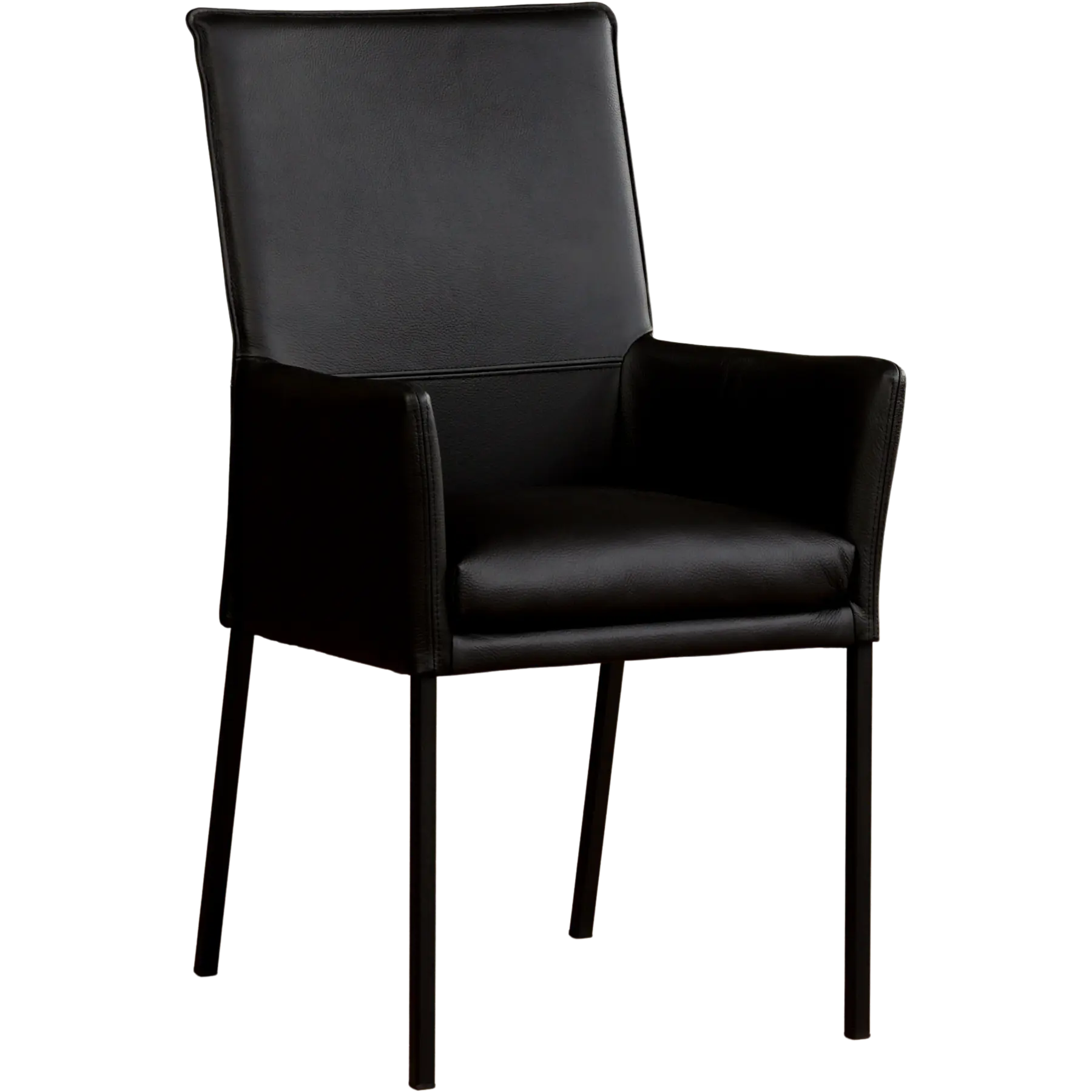 afbeelding van Set van 10 Leren eetkamerstoelen Royal - Hermes Nero (zwart) - Poten staal vierkant zwart