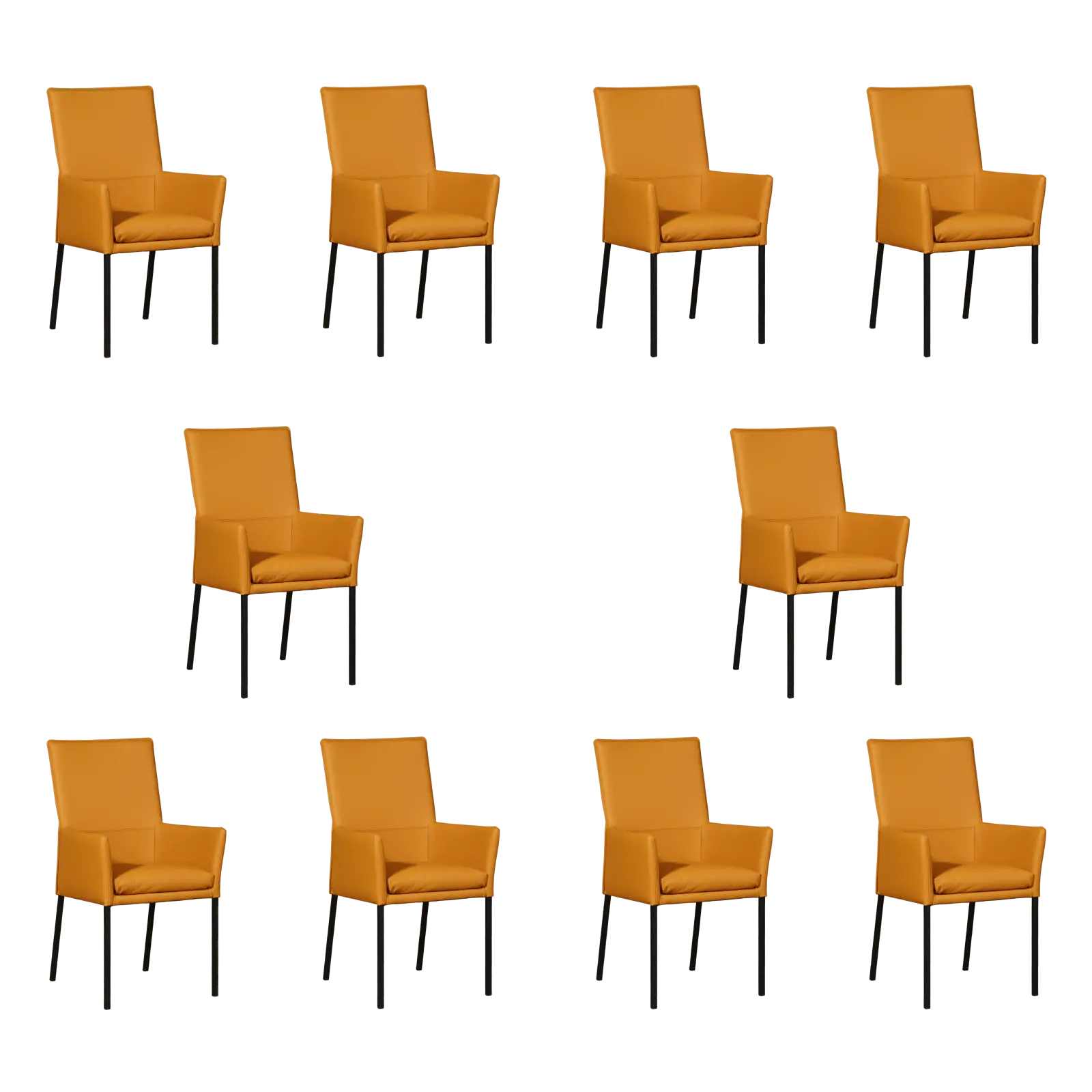 afbeelding van Set van 10 Leren eetkamerstoelen Royal - Toledo Leem (geel/bruin) - Poten staal vierkant zwart