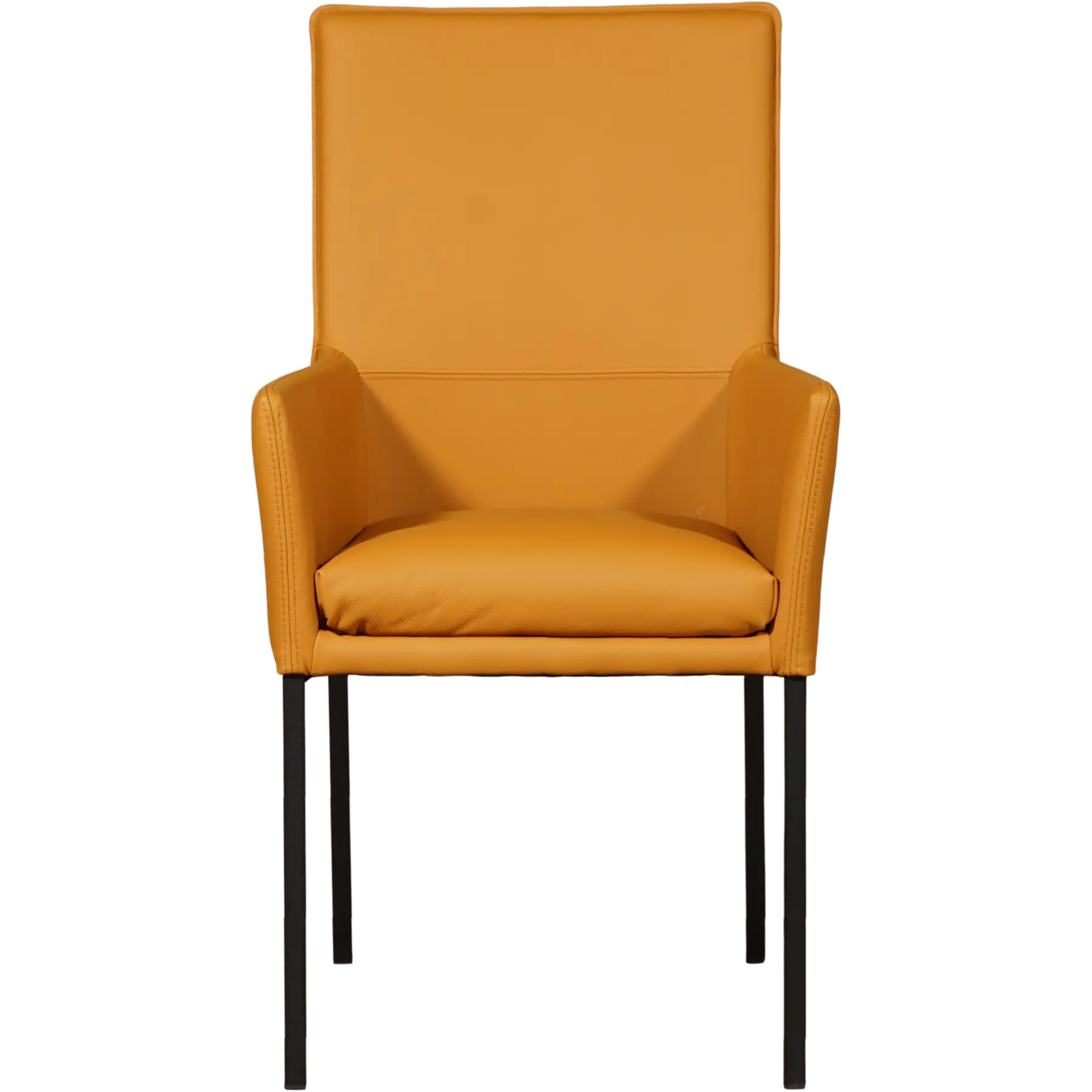 afbeelding van Set van 10 Leren eetkamerstoelen Royal - Toledo Leem (geel/bruin) - Poten staal vierkant zwart