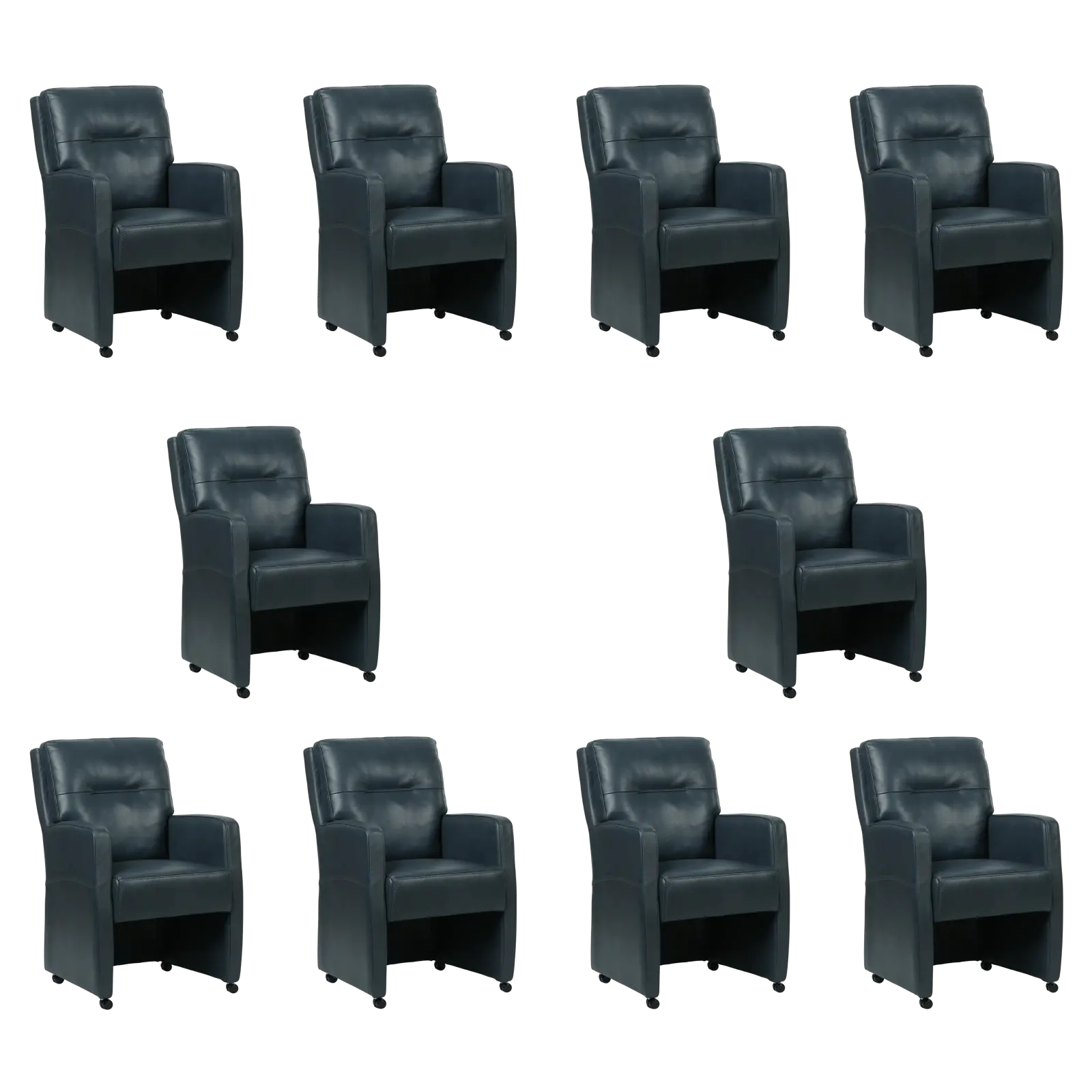 afbeelding van Set van 10 Leren eetkamerstoelen Sharp - Granada Blue (blauw) - Met handgreep RVS