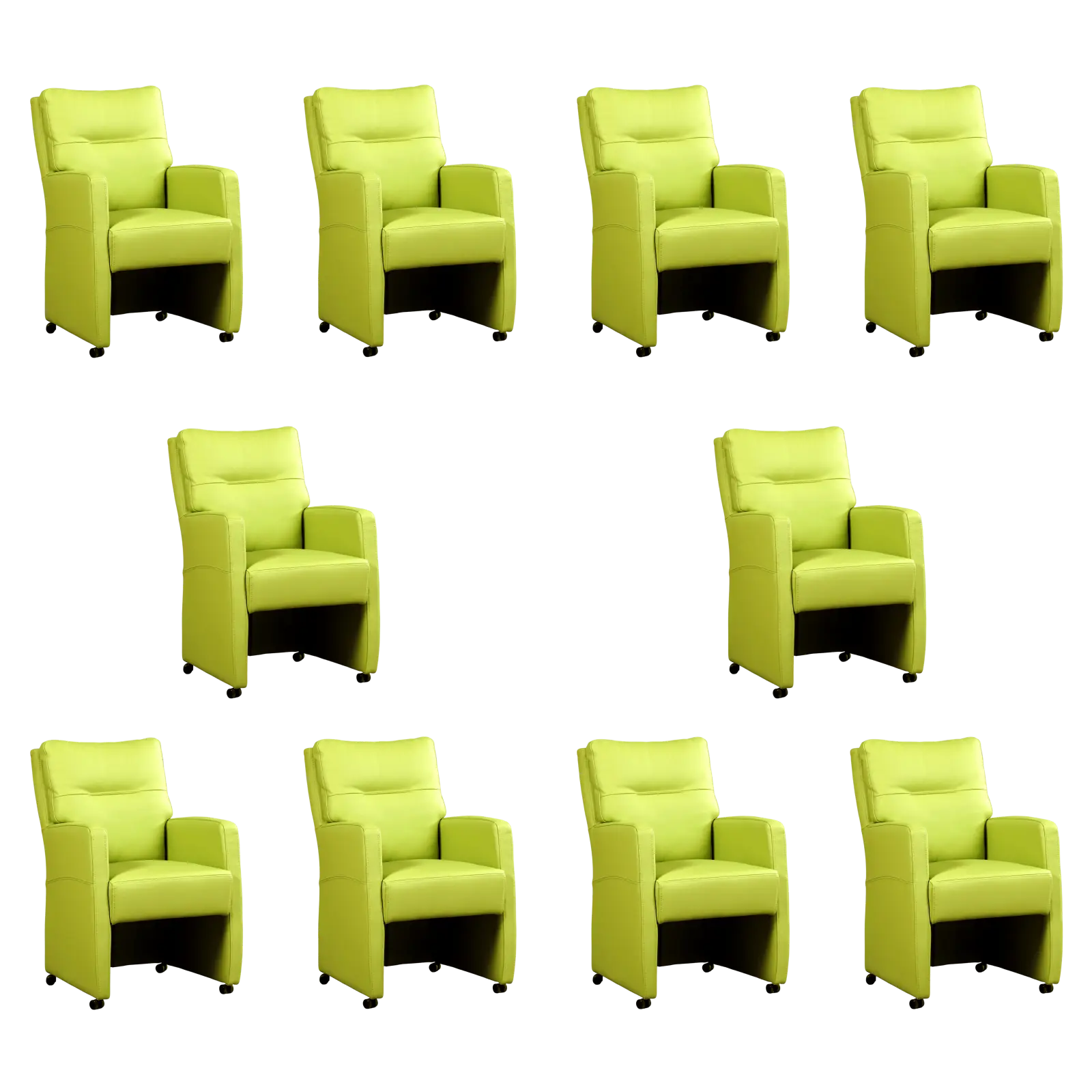 afbeelding van Set van 10 Leren eetkamerstoelen Sharp - Hermes Lime (felgroen) - Met handgreep zwart