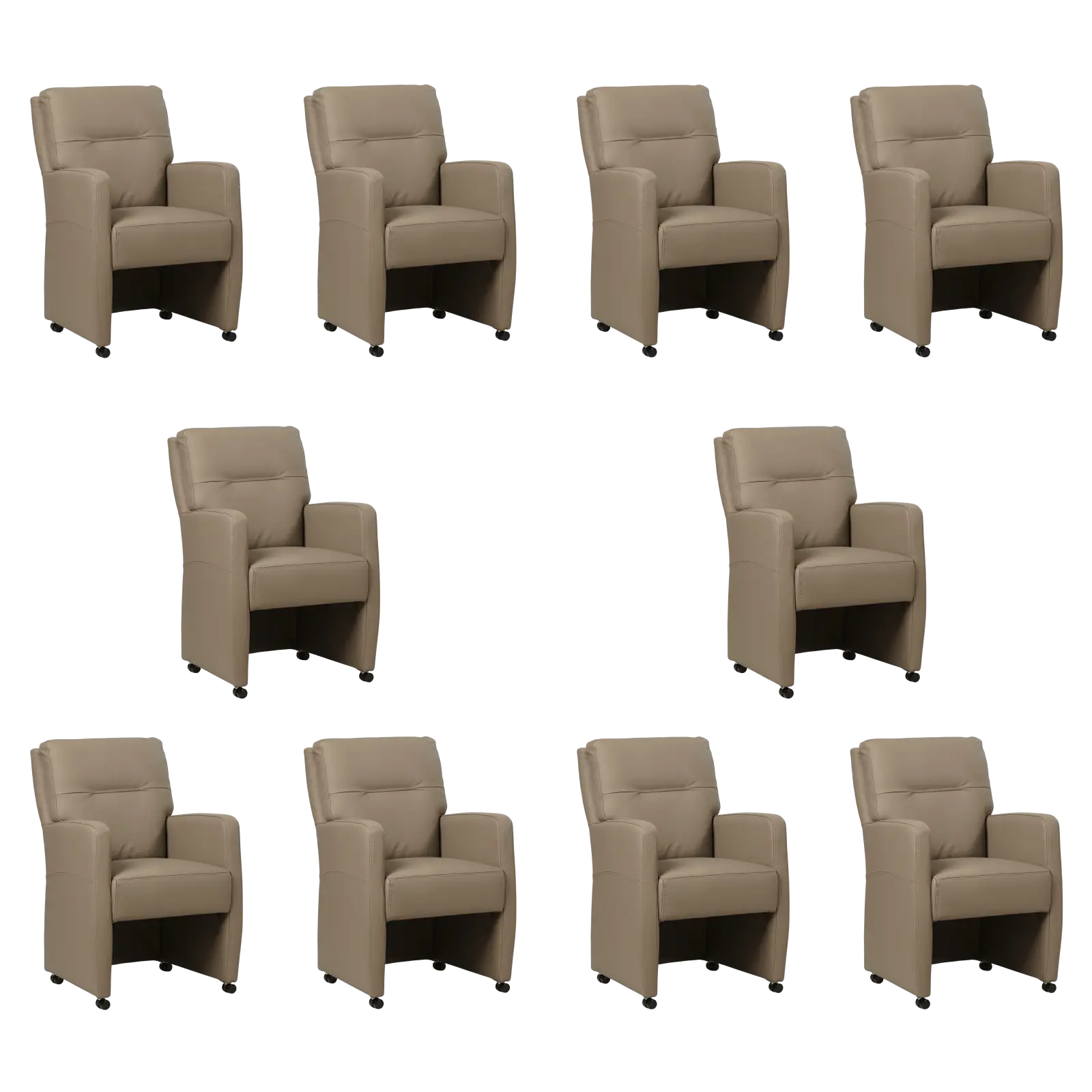 afbeelding van Set van 10 Leren eetkamerstoelen Sharp - Hermes Mocca (taupe/bruin) - Zonder handgreep