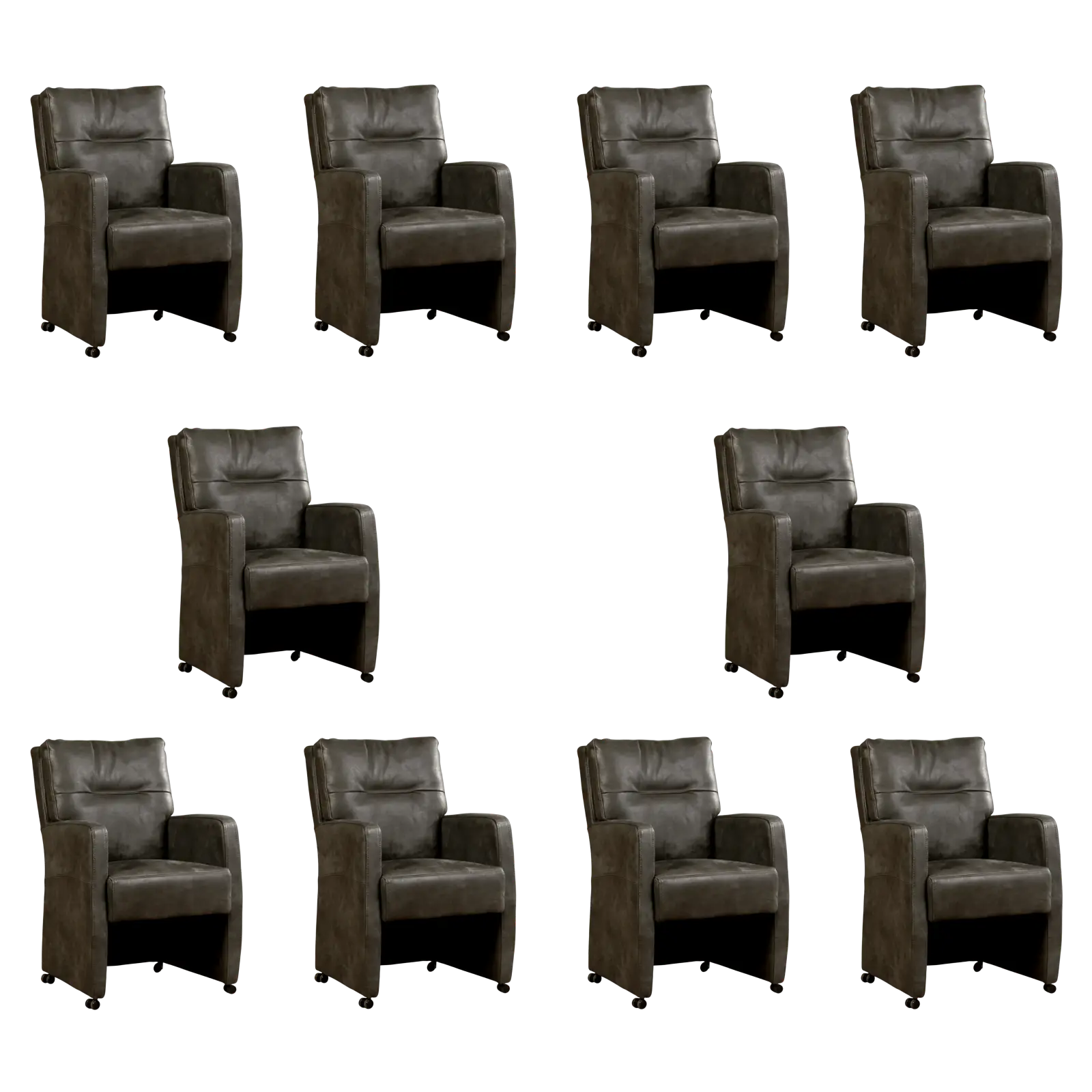 afbeelding van Set van 10 Leren eetkamerstoelen Sharp - Kenia Antracite (grijs) - Met handgreep RVS