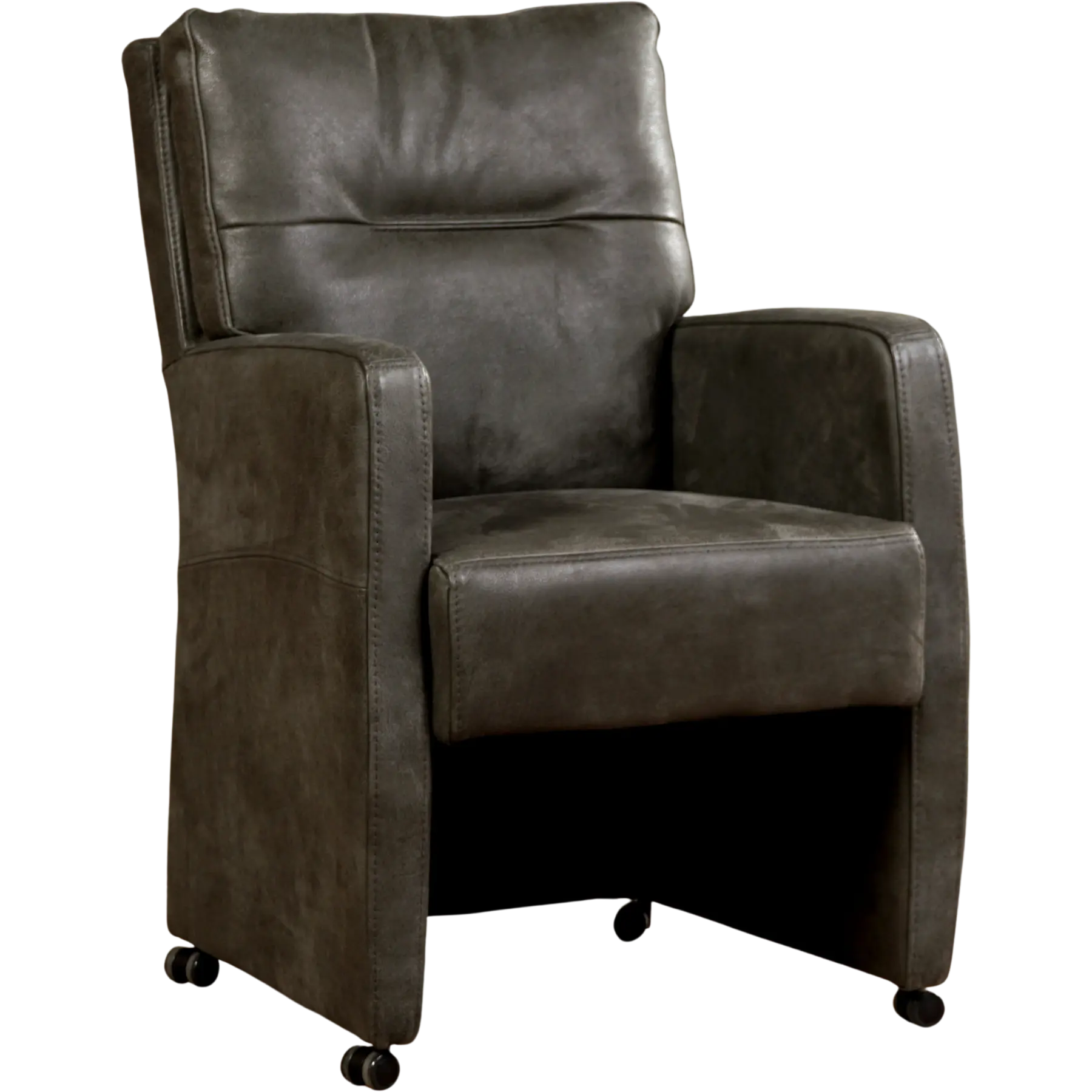 afbeelding van Set van 10 Leren eetkamerstoelen Sharp - Kenia Antracite (grijs) - Met handgreep RVS