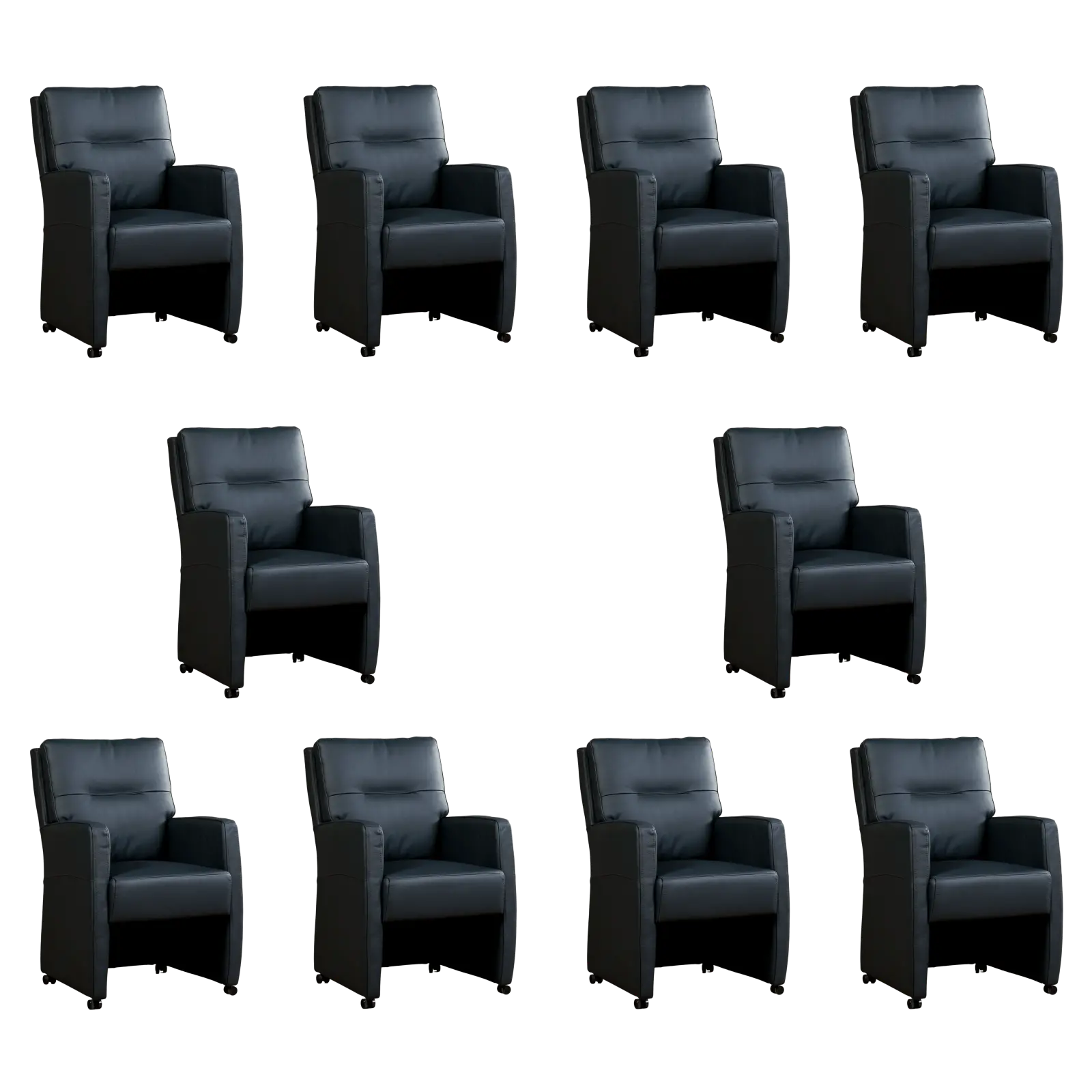 afbeelding van Set van 10 Leren eetkamerstoelen Sharp - Toledo Marine (blauw) - Met handgreep zwart