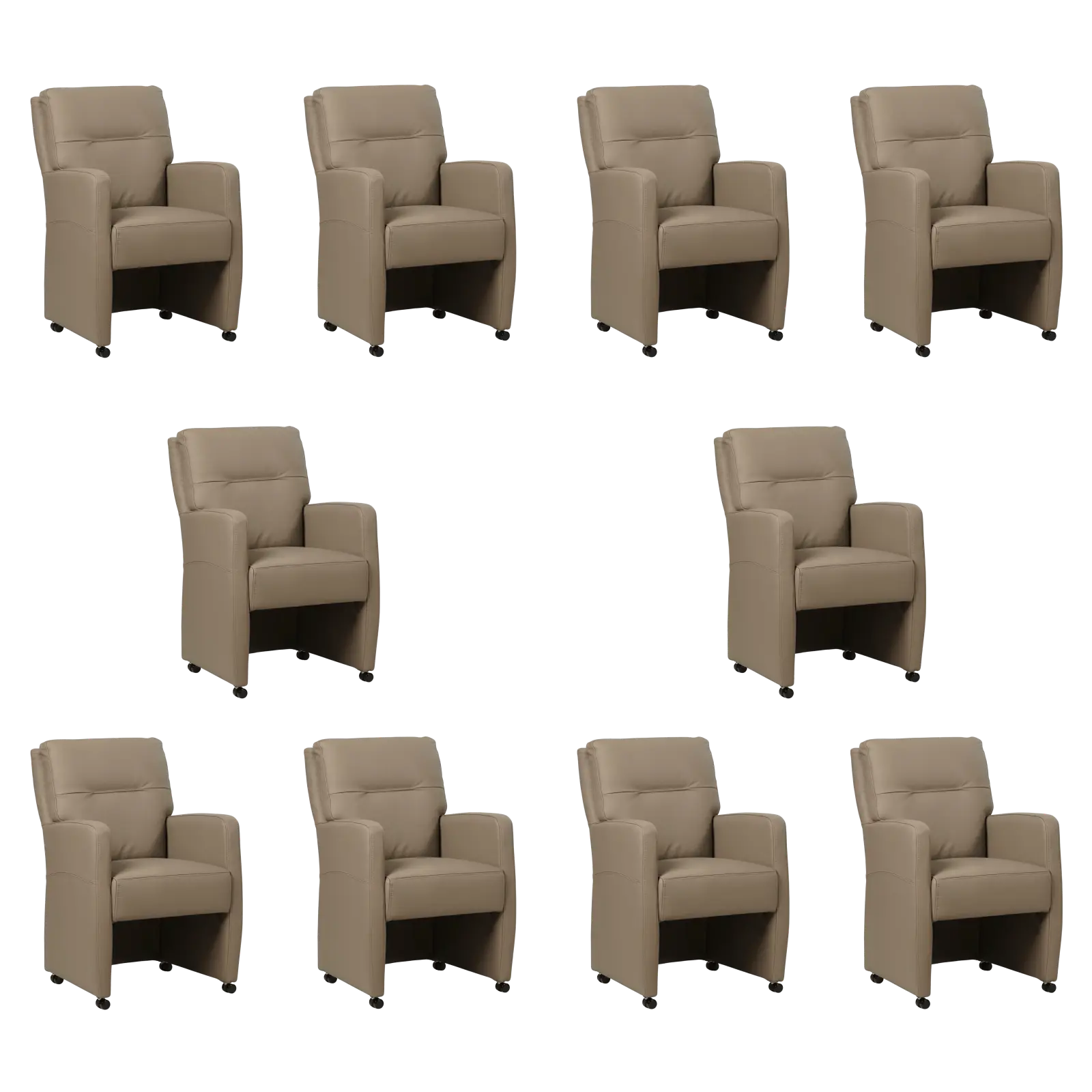 afbeelding van Set van 10 Leren eetkamerstoelen Sharp - Toledo Mocca (taupe/bruin) - Met handgreep zwart