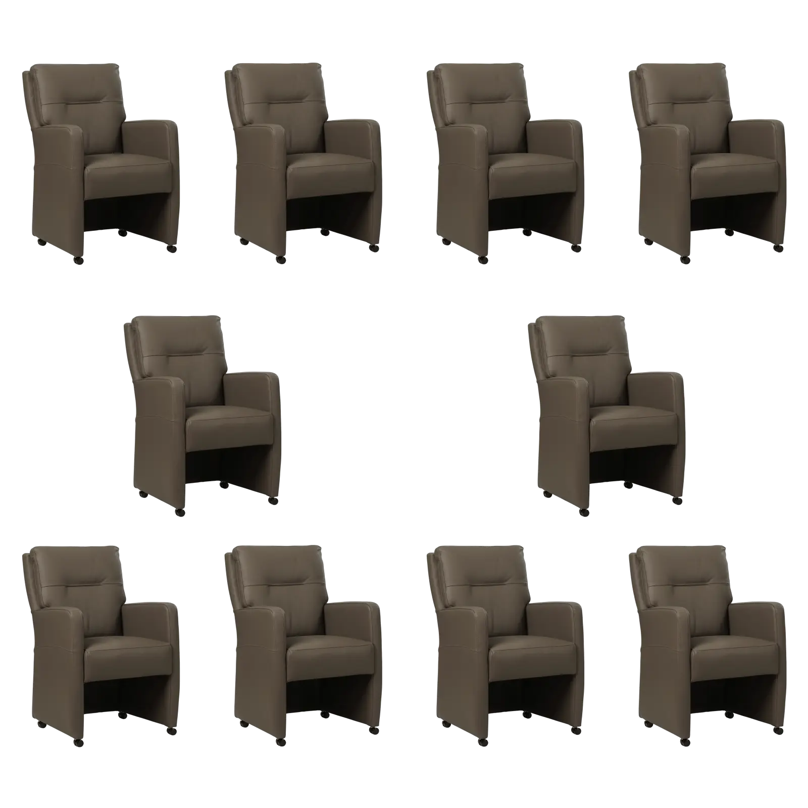 afbeelding van Set van 10 Leren eetkamerstoelen Sharp - Toledo Moss (bruin/groen) - Met handgreep zwart