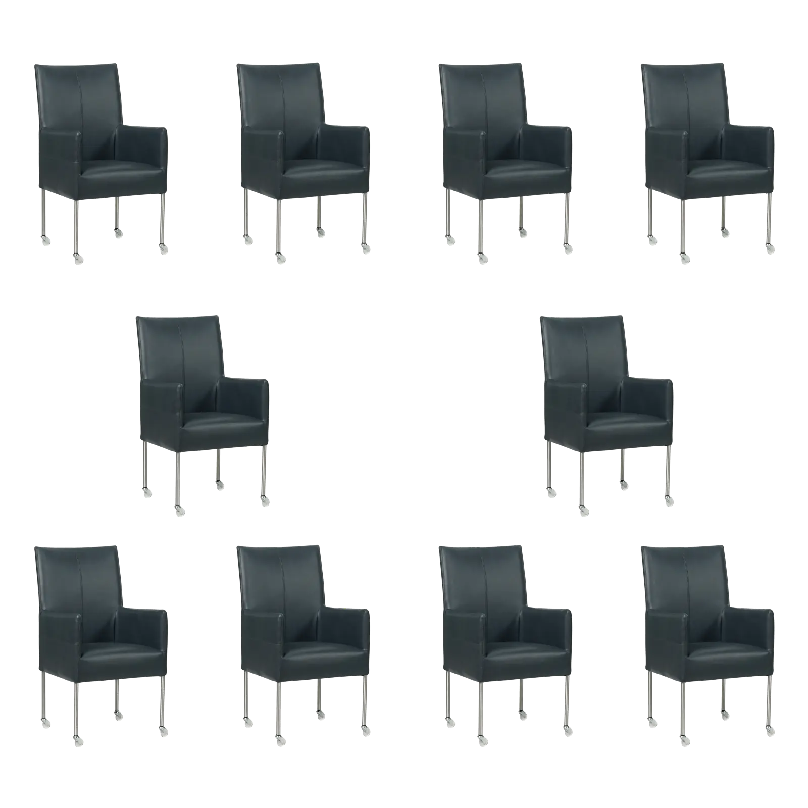 afbeelding van Set van 10 Leren eetkamerstoelen Spark - Granada Blue (blauw) - Poten staal rond RVS