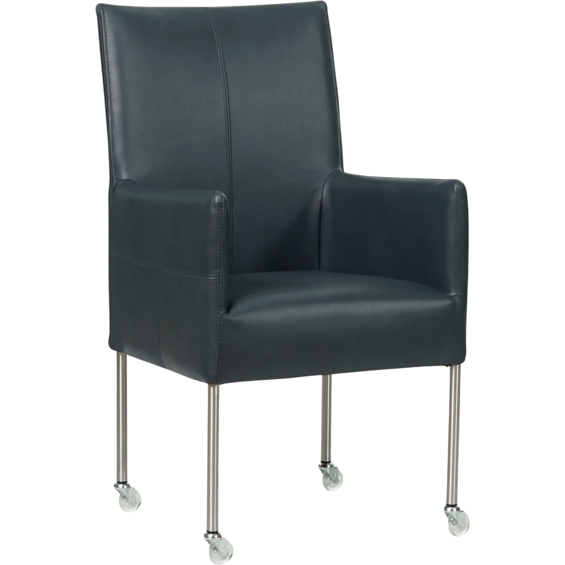 afbeelding van Set van 10 Leren eetkamerstoelen Spark - Granada Blue (blauw) - Poten staal rond RVS