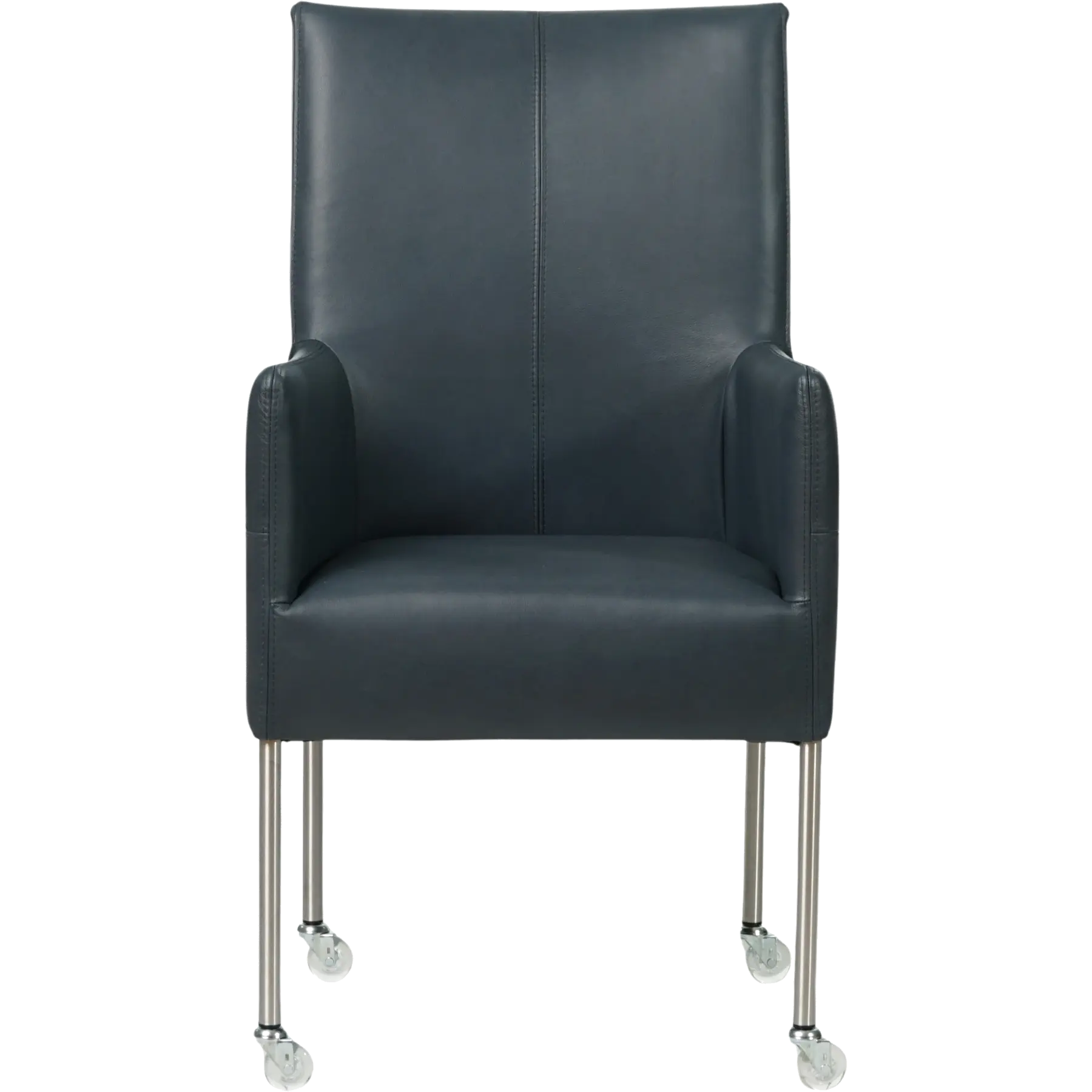 afbeelding van Set van 10 Leren eetkamerstoelen Spark - Granada Blue (blauw) - Poten staal rond RVS