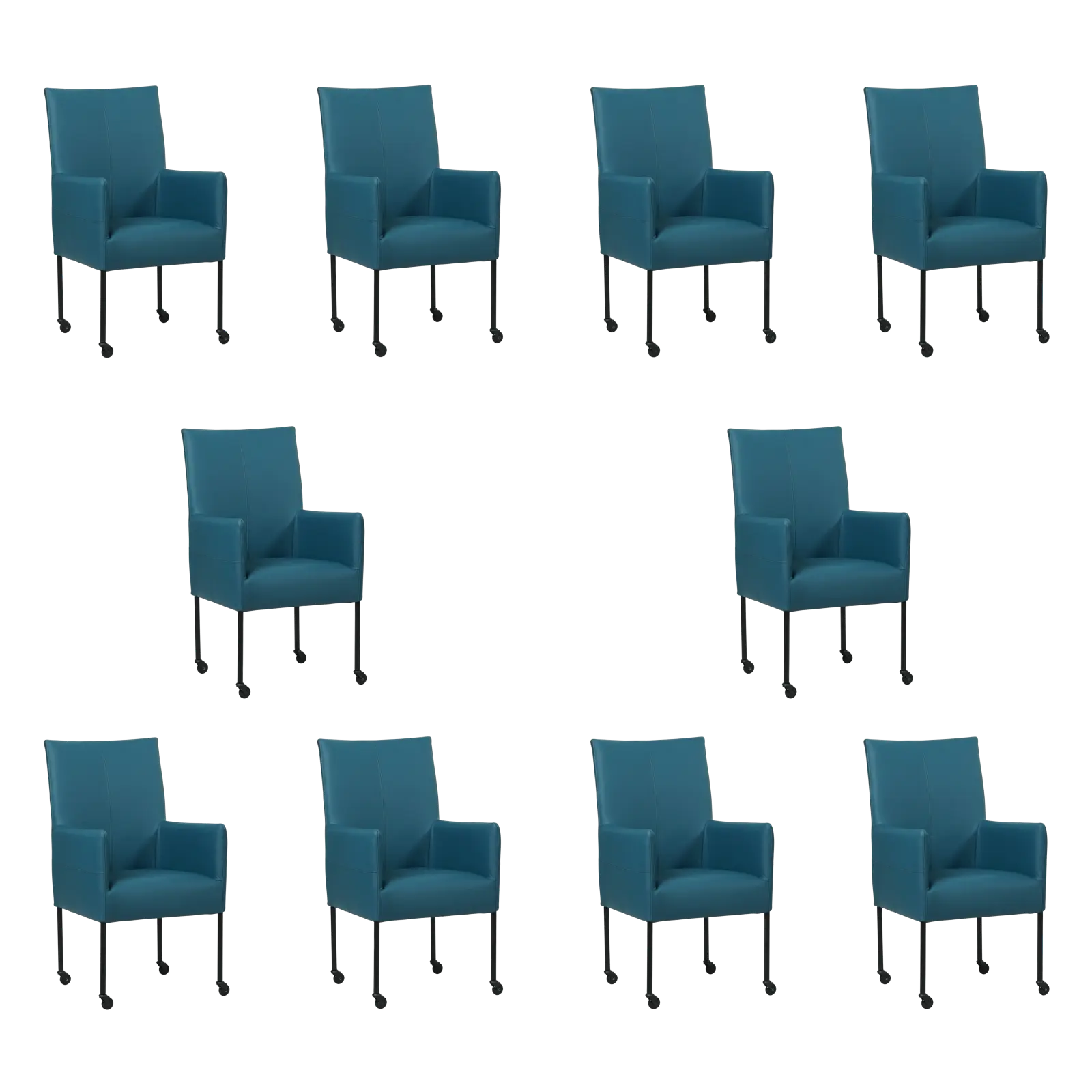afbeelding van Set van 10 Leren eetkamerstoelen Spark - Toledo Turquoise (blauw) - Poten staal rond zwart