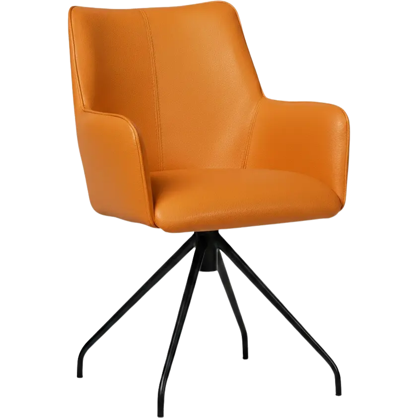afbeelding van Set van 10 Leren eetkamerstoelen Wave - Toledo Mandarin (oranje) - Spinpoot staal rond zwart