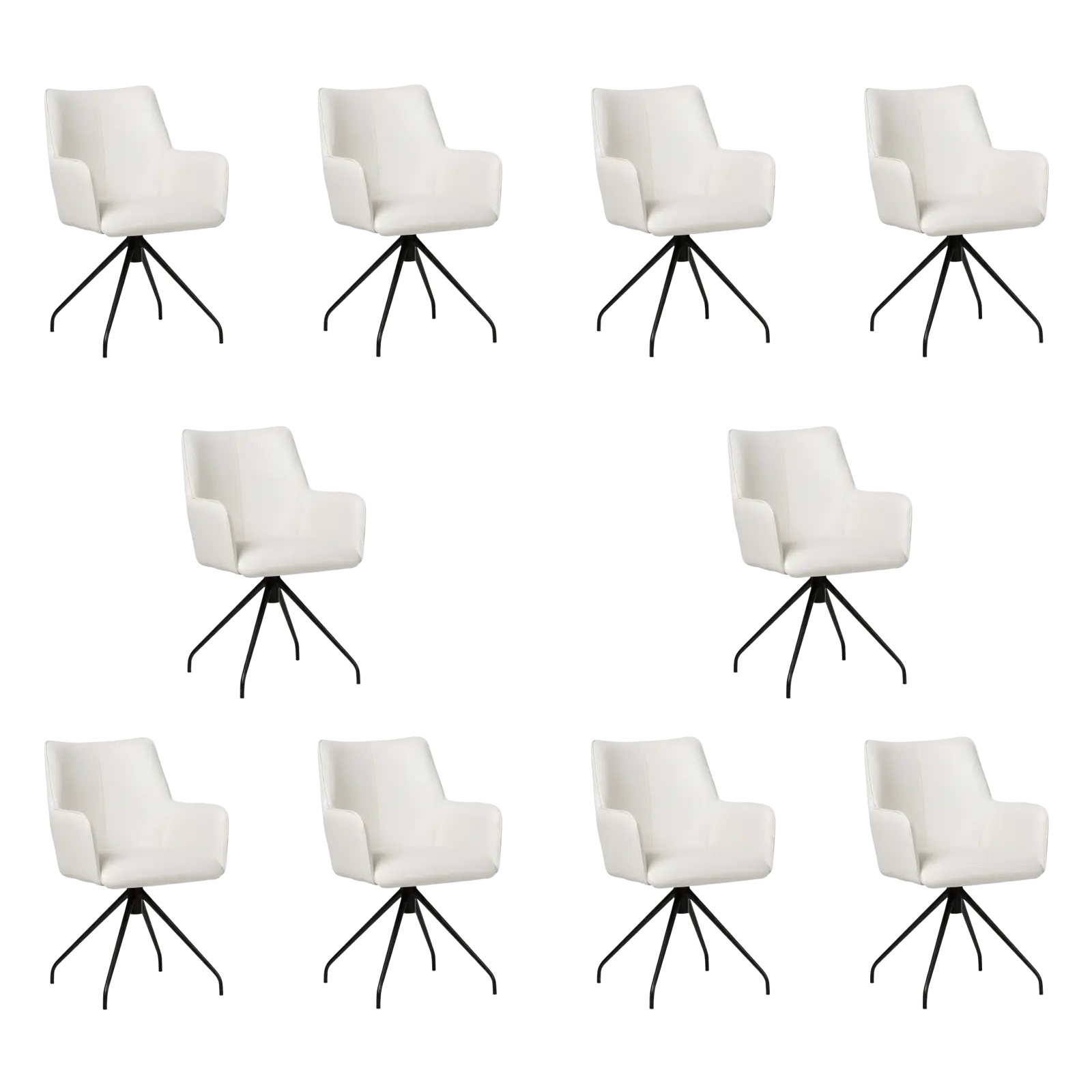afbeelding van Set van 10 Leren eetkamerstoelen Wave - Toledo Purewhite (wit) - Spinpoot staal rond zwart