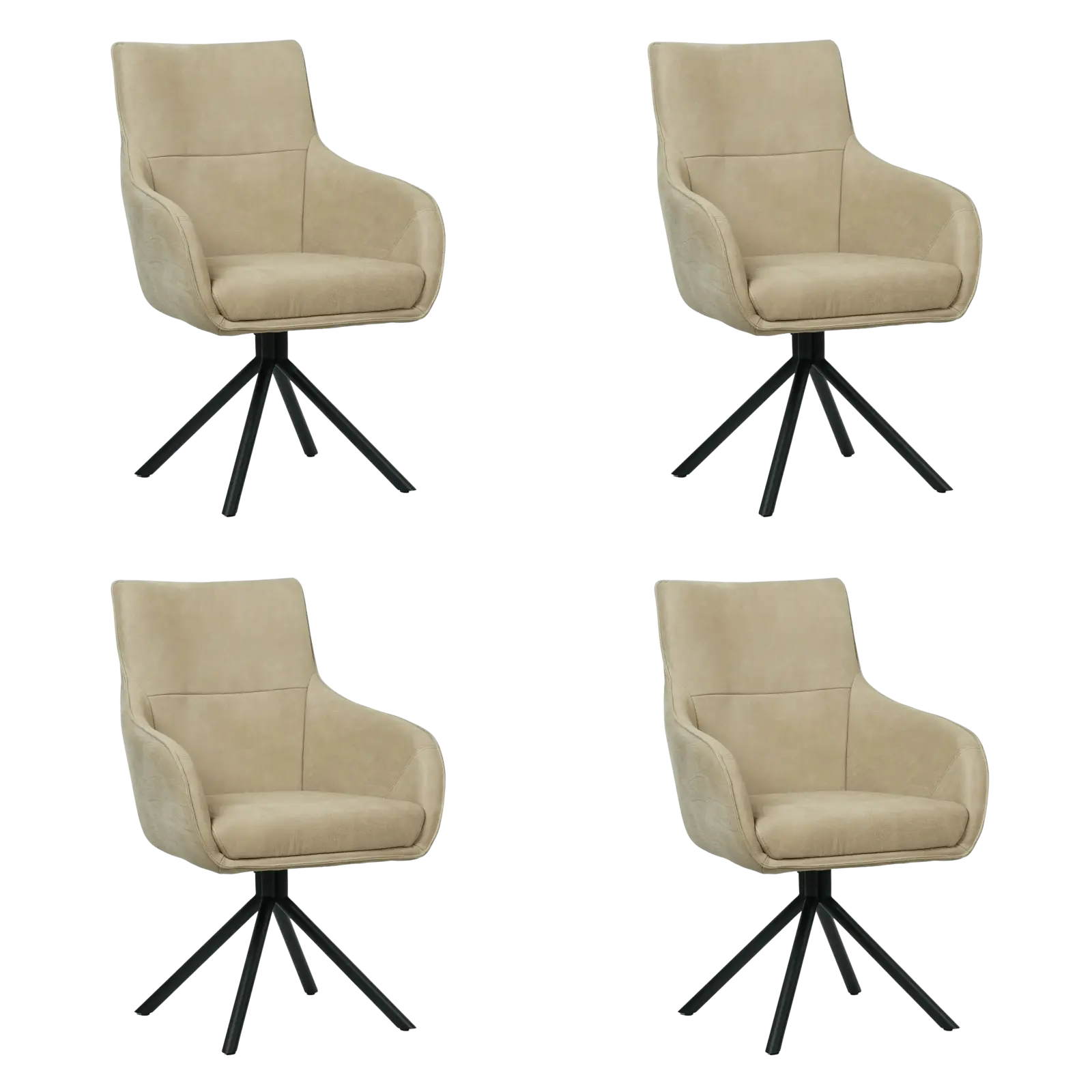 afbeelding van Set van 4 Leren draaibare eetkamerstoelen Fancy - Kenia Taupe (taupe/bruin) - Spinpoot staal rond zwart