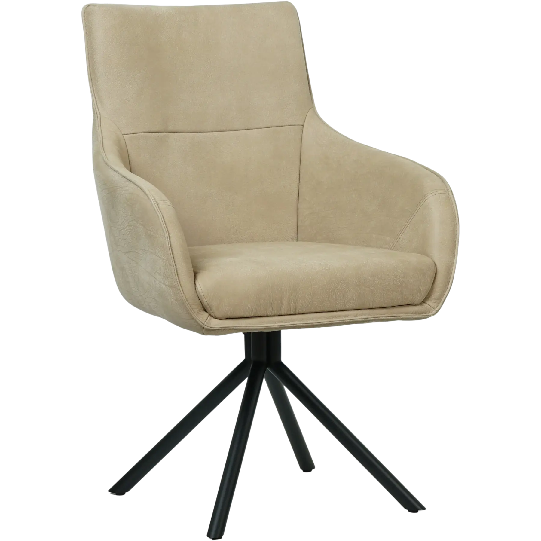 afbeelding van Set van 4 Leren draaibare eetkamerstoelen Fancy - Kenia Taupe (taupe/bruin) - Spinpoot staal rond zwart