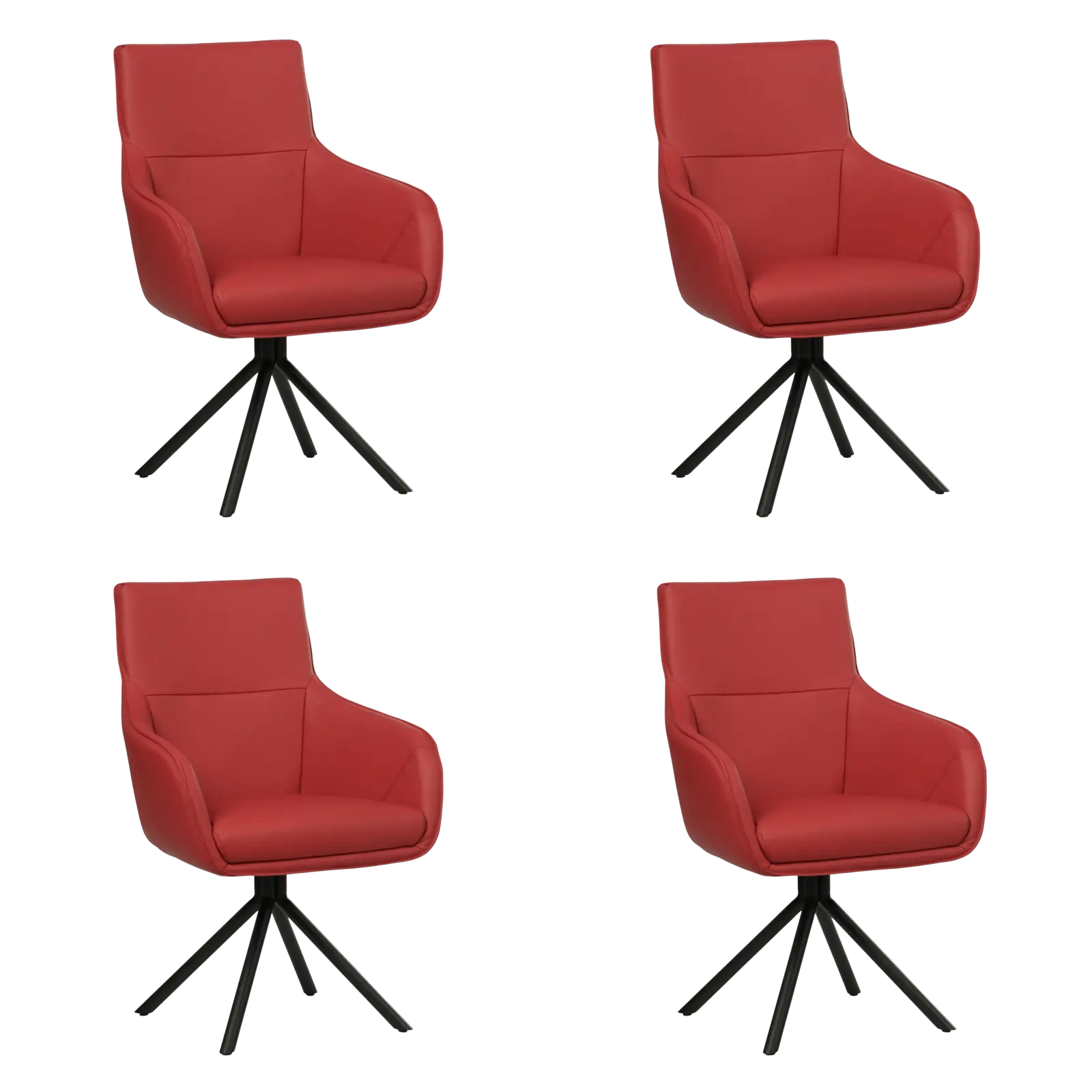 afbeelding van Set van 4 Leren draaibare eetkamerstoelen Fancy - Toledo Ducati (rood) - Spinpoot staal rond zwart