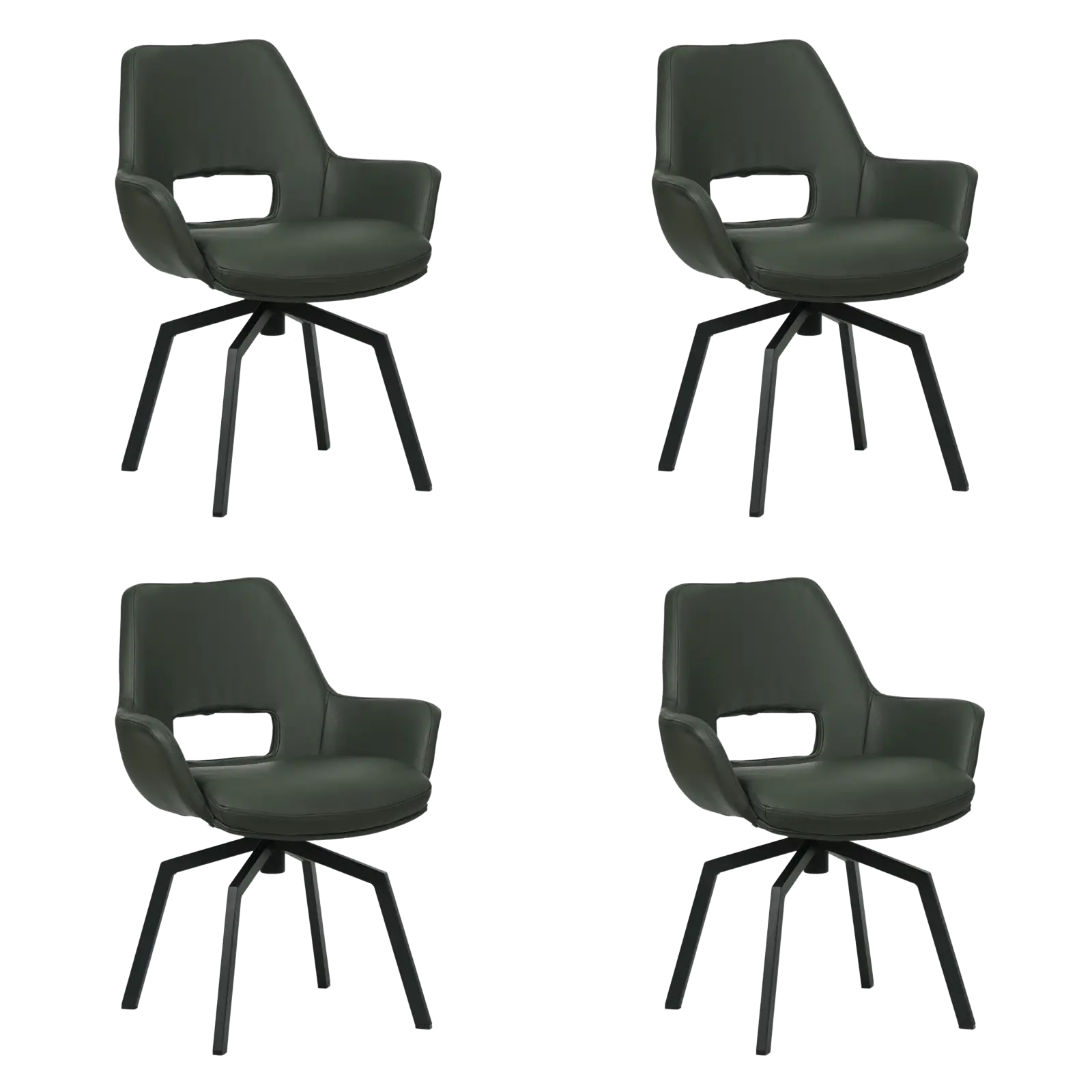 afbeelding van Set van 4 Leren draaibare eetkamerstoelen Zippy - Toledo Verde (donkergroen) - Spinpoot staal vierkant zwart