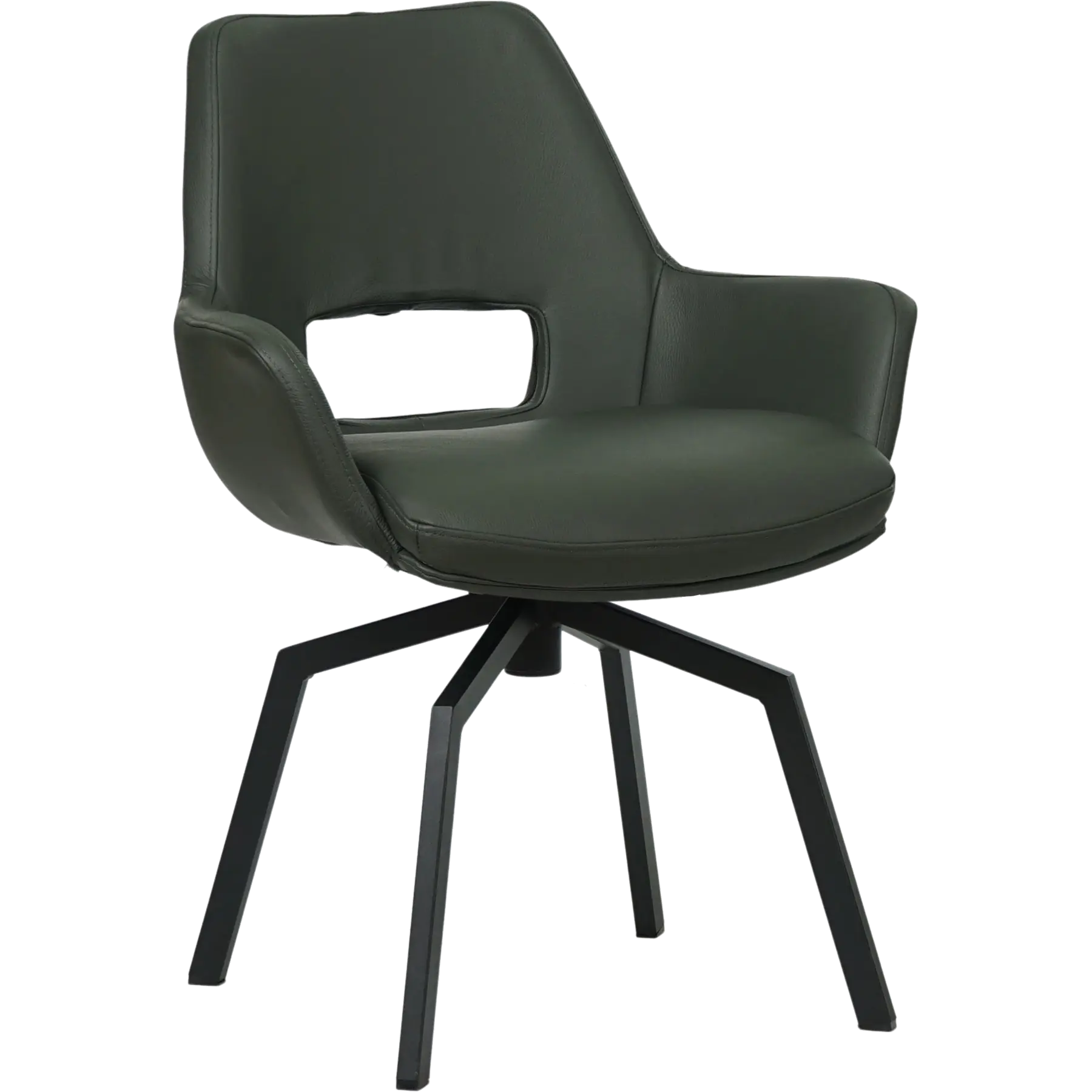 afbeelding van Set van 4 Leren draaibare eetkamerstoelen Zippy - Toledo Verde (donkergroen) - Spinpoot staal vierkant zwart