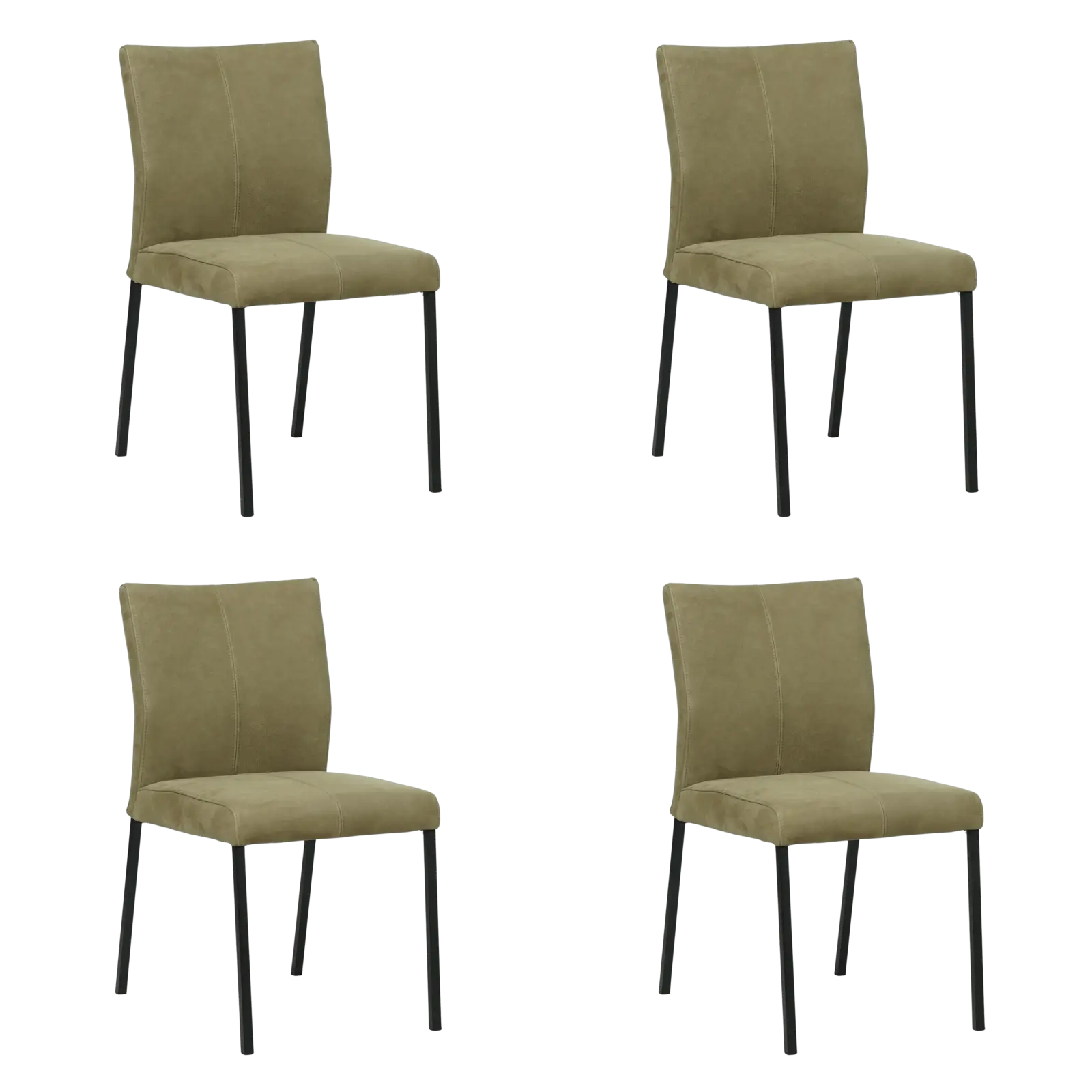 afbeelding van Set van 4 Leren eetkamerstoelen Basic - Kenia Olive (olijf) - Poten staal vierkant zwart