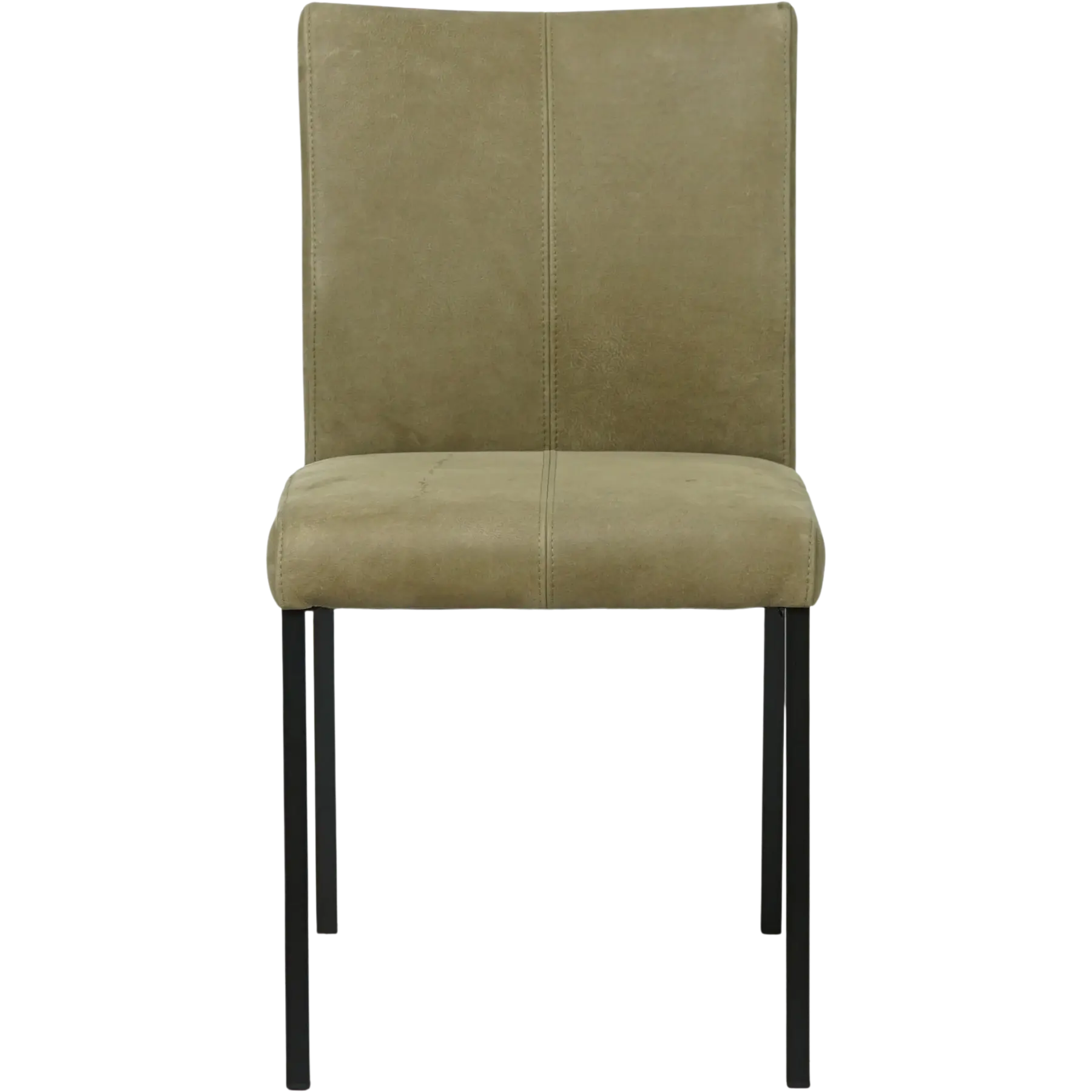 afbeelding van Set van 4 Leren eetkamerstoelen Basic - Kenia Olive (olijf) - Poten staal vierkant zwart