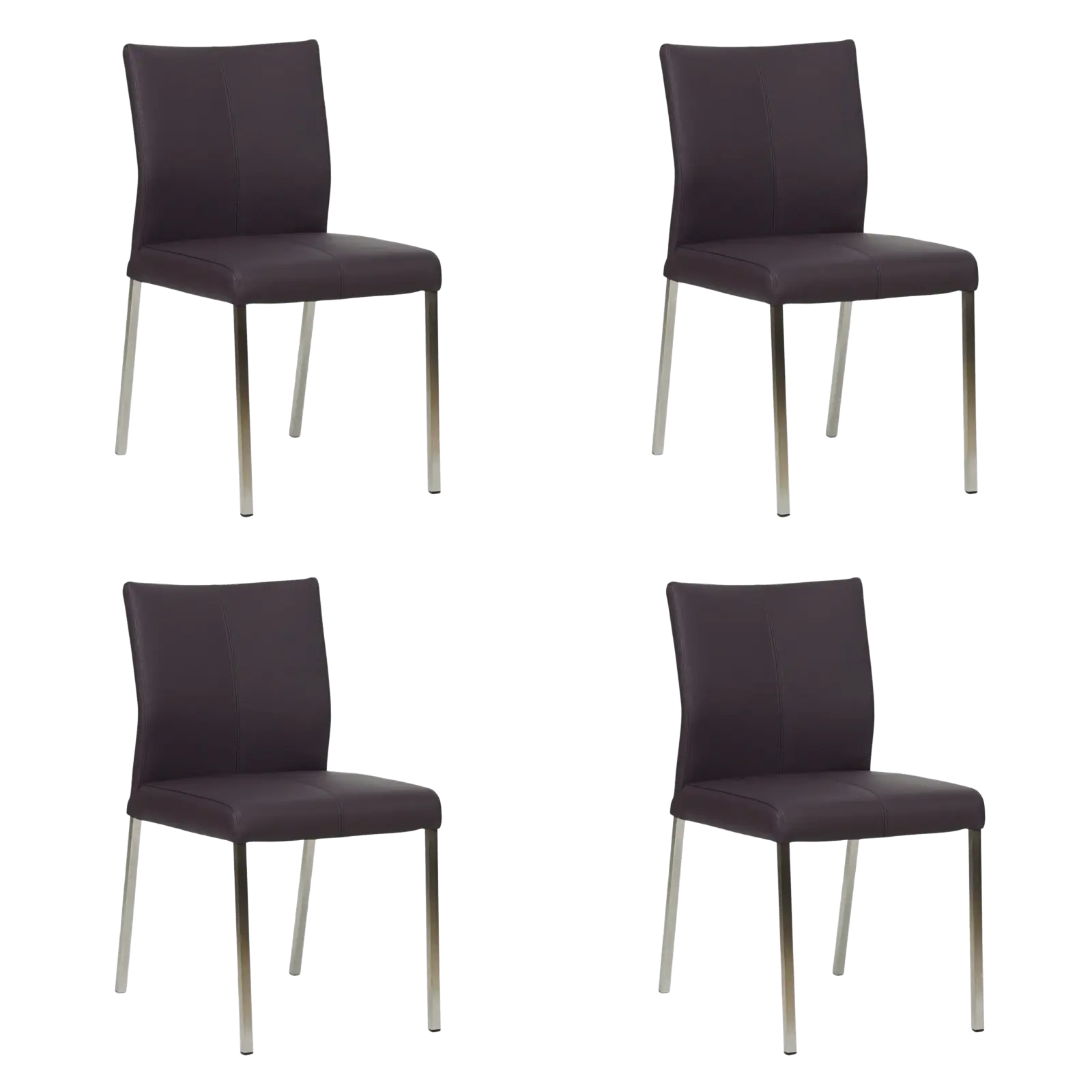 afbeelding van Set van 4 Leren eetkamerstoelen Basic - Toledo Merlin (donkerpaars) - Poten staal vierkant RVS