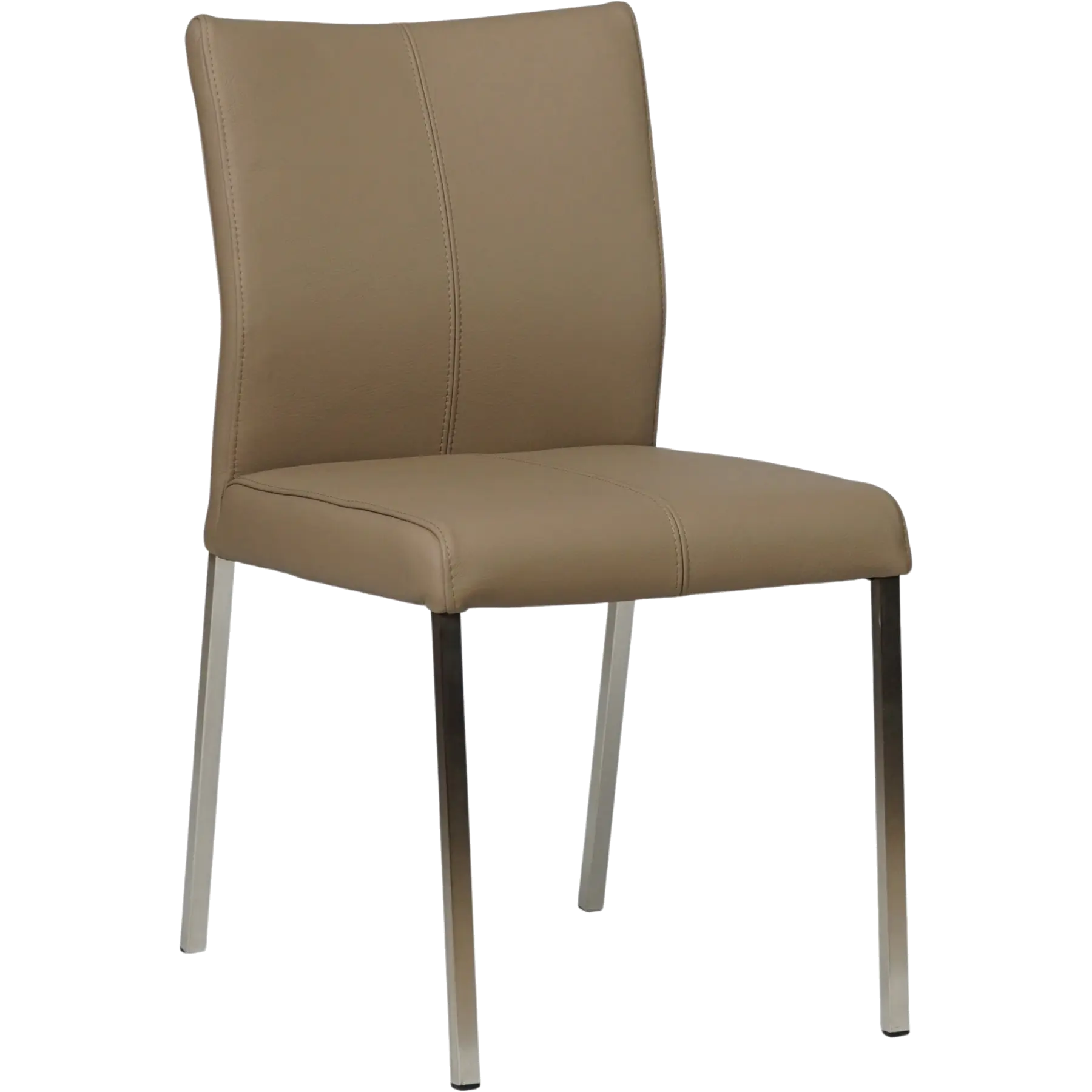 afbeelding van Set van 4 Leren eetkamerstoelen Basic - Toledo Mocca (taupe/bruin) - Poten staal vierkant RVS
