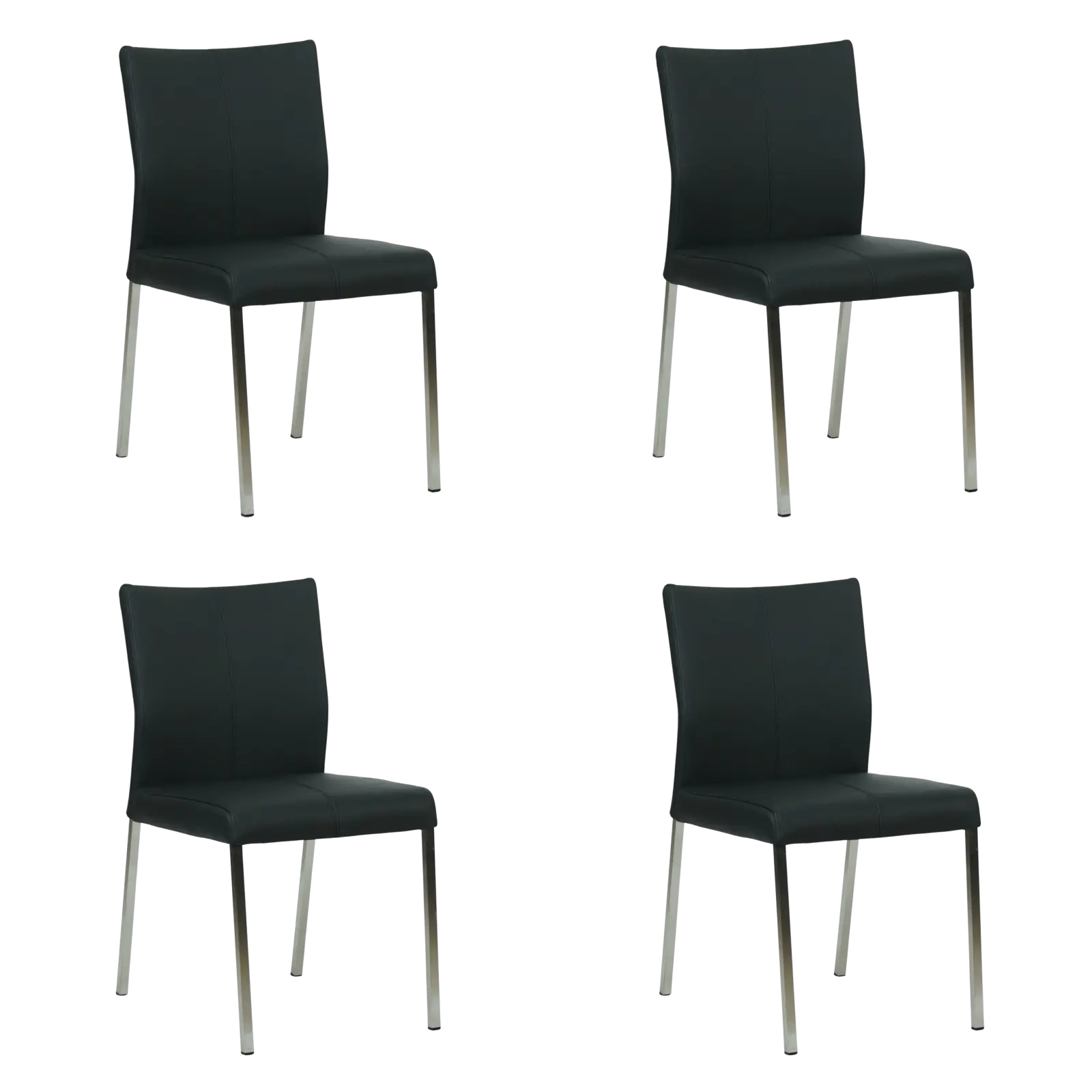afbeelding van Set van 4 Leren eetkamerstoelen Basic - Toledo Nero (zwart) - Poten staal vierkant RVS