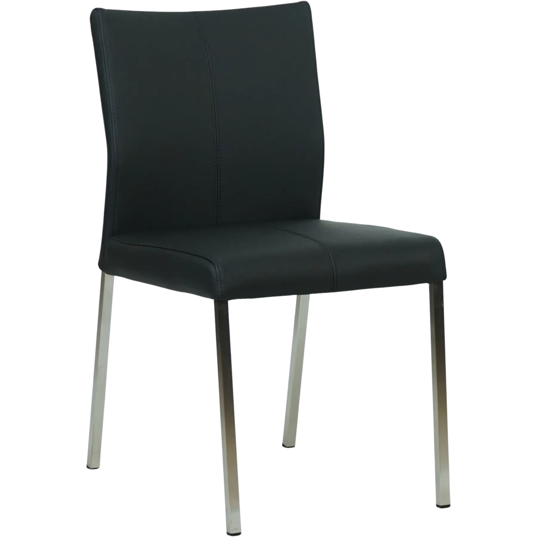 afbeelding van Set van 4 Leren eetkamerstoelen Basic - Toledo Nero (zwart) - Poten staal vierkant RVS