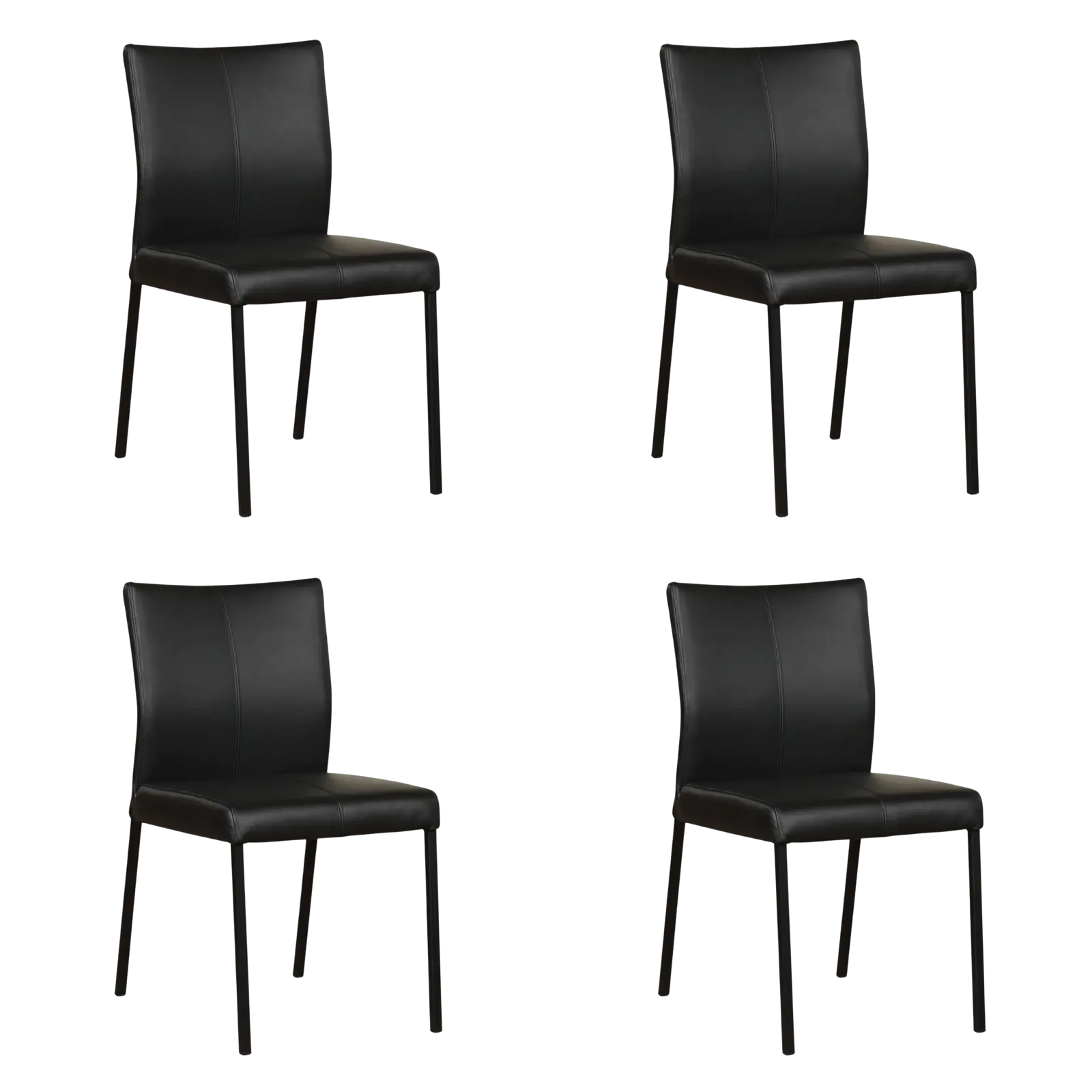 afbeelding van Set van 4 Leren eetkamerstoelen Basic - Toledo Nero (zwart) - Poten staal vierkant zwart