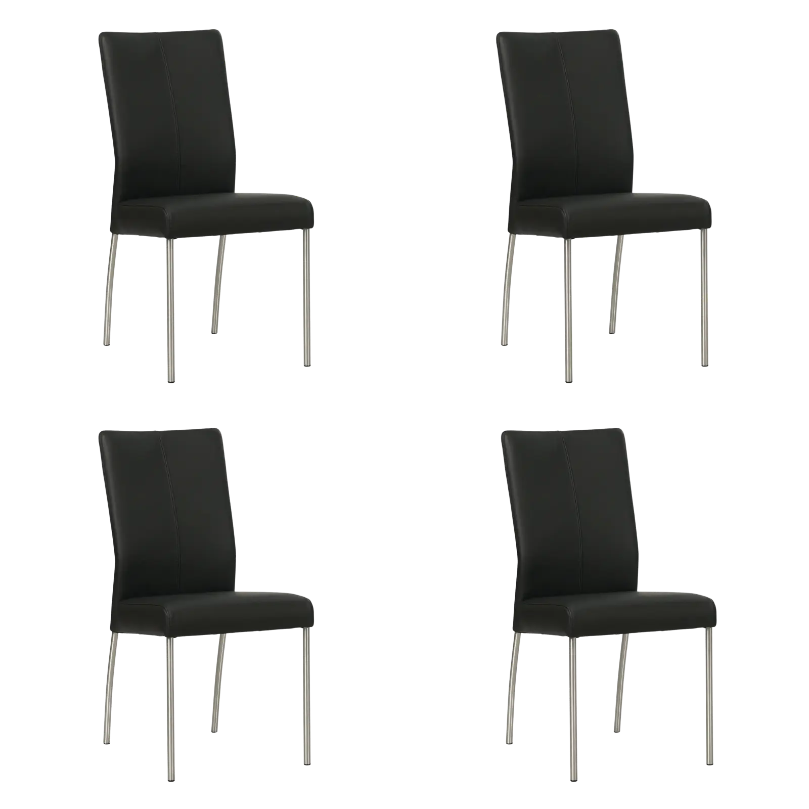 afbeelding van Set van 4 Leren eetkamerstoelen Comfort - Hermes Nero (zwart) - Poten staal rond RVS
