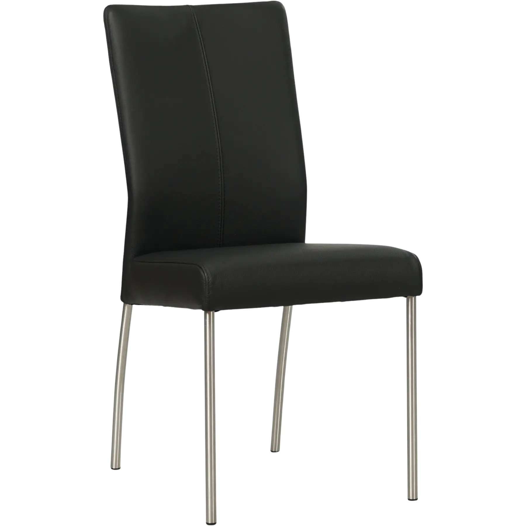 afbeelding van Set van 4 Leren eetkamerstoelen Comfort - Hermes Nero (zwart) - Poten staal rond RVS