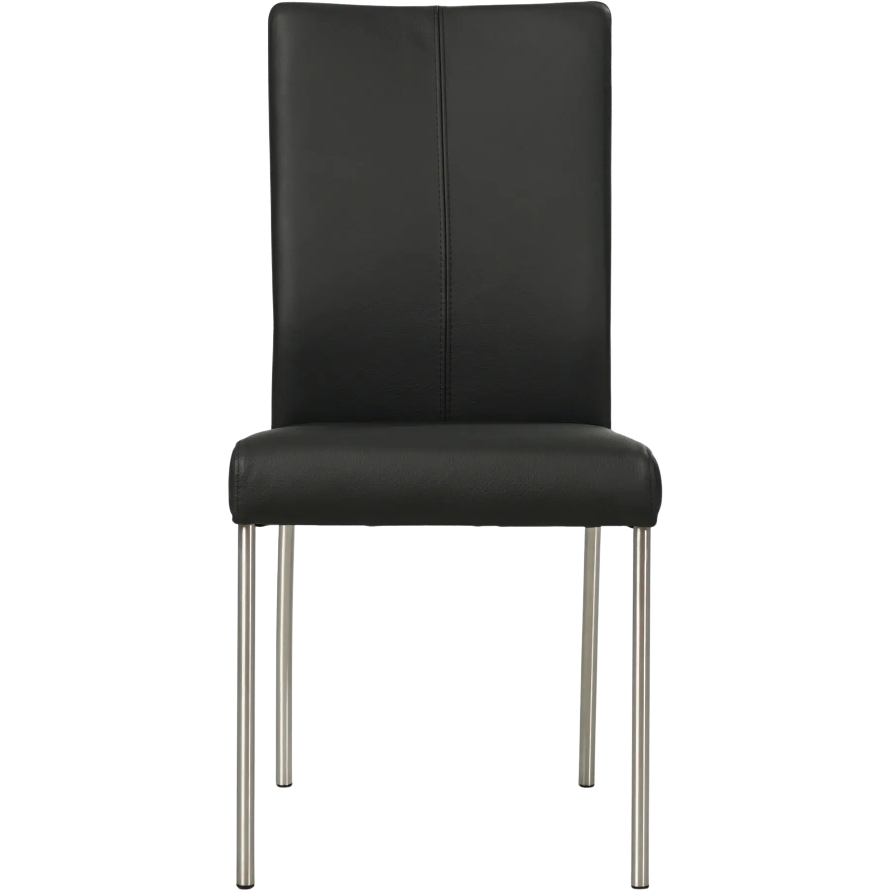 afbeelding van Set van 4 Leren eetkamerstoelen Comfort - Hermes Nero (zwart) - Poten staal rond RVS