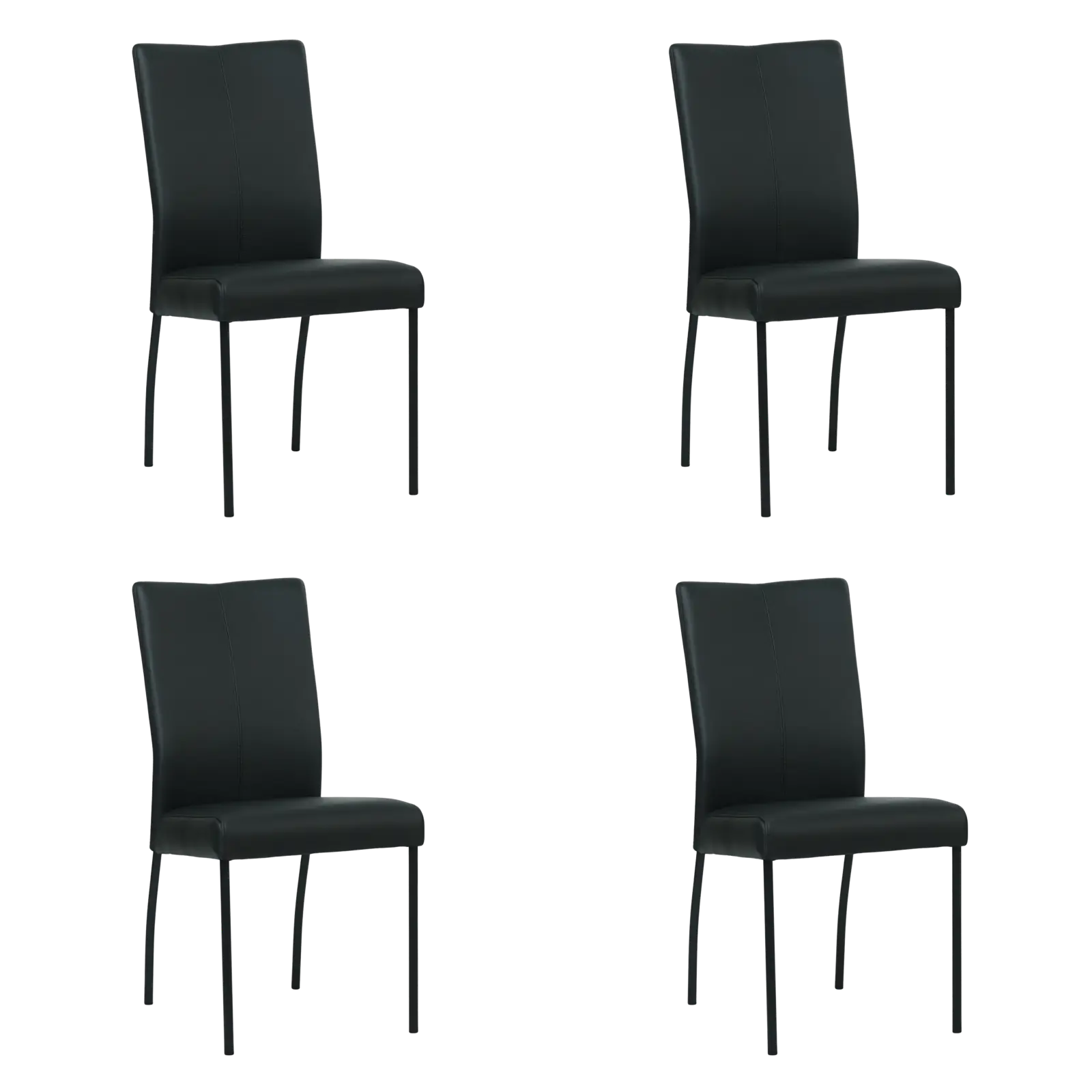 afbeelding van Set van 4 Leren eetkamerstoelen Comfort - Hermes Nero (zwart) - Poten staal rond zwart