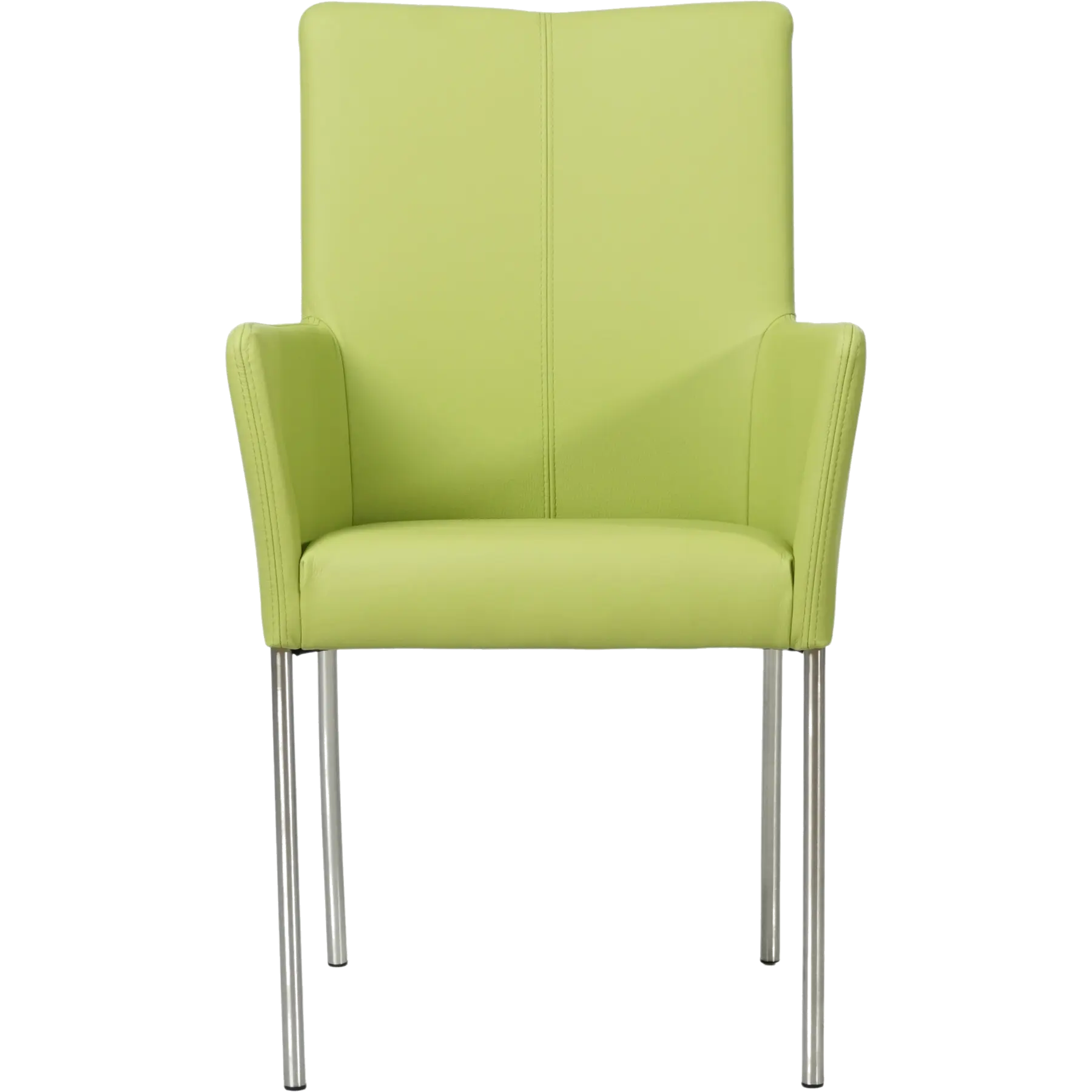 afbeelding van Set van 4 Leren eetkamerstoelen Comfort met armleuning - Hermes Lime (felgroen) - Poten staal rond RVS