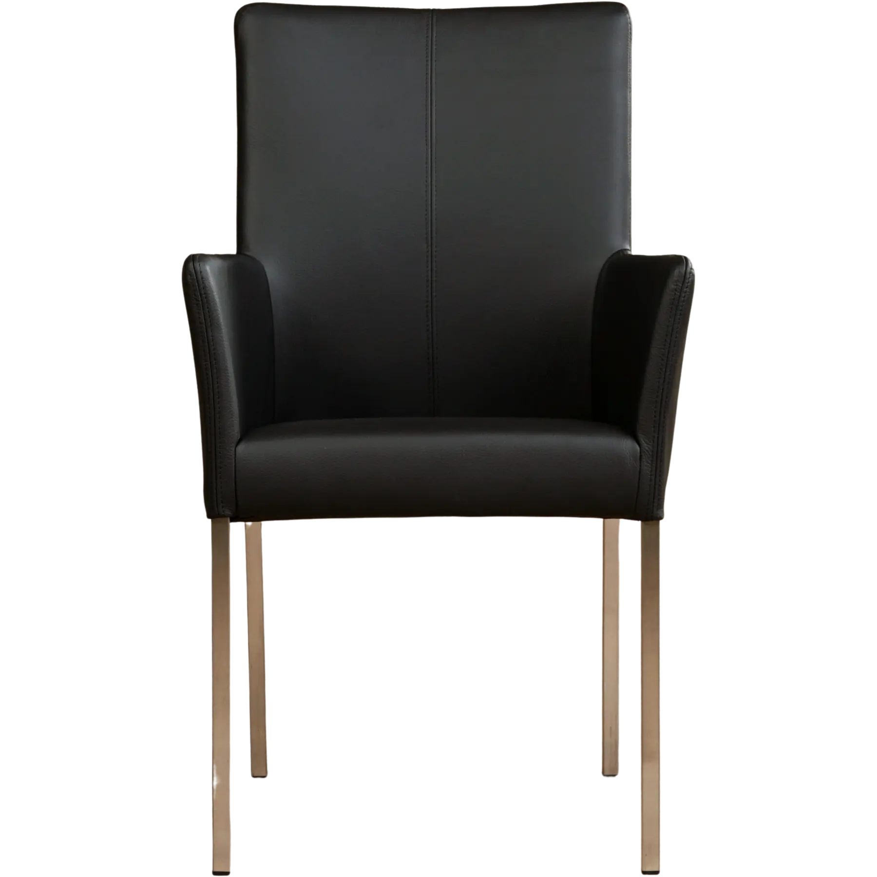 afbeelding van Set van 4 Leren eetkamerstoelen Comfort met armleuning - Hermes Nero (zwart) - Poten staal vierkant RVS