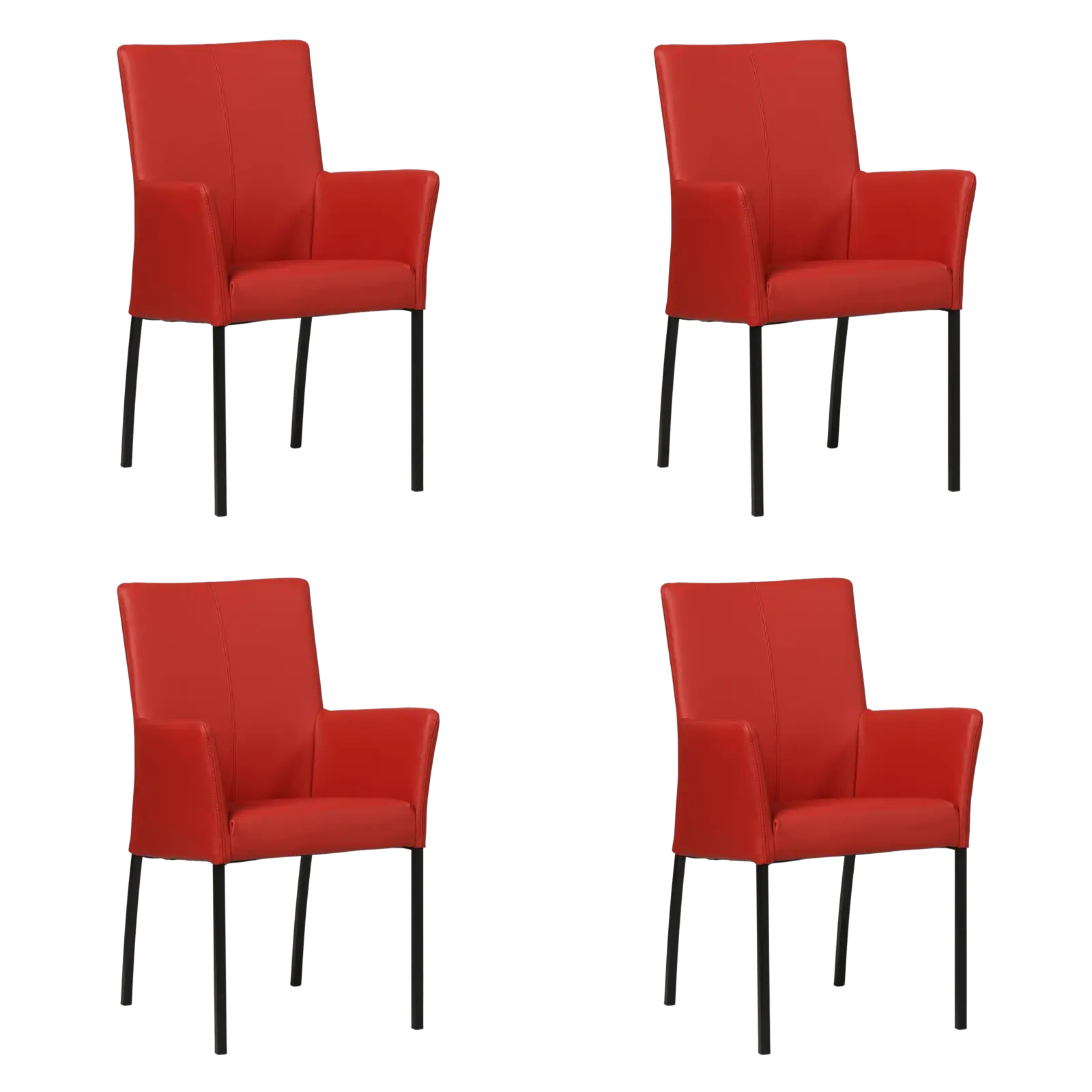 afbeelding van Set van 4 Leren eetkamerstoelen Comfort met armleuning - Toledo Ducati (rood) - Poten staal vierkant zwart