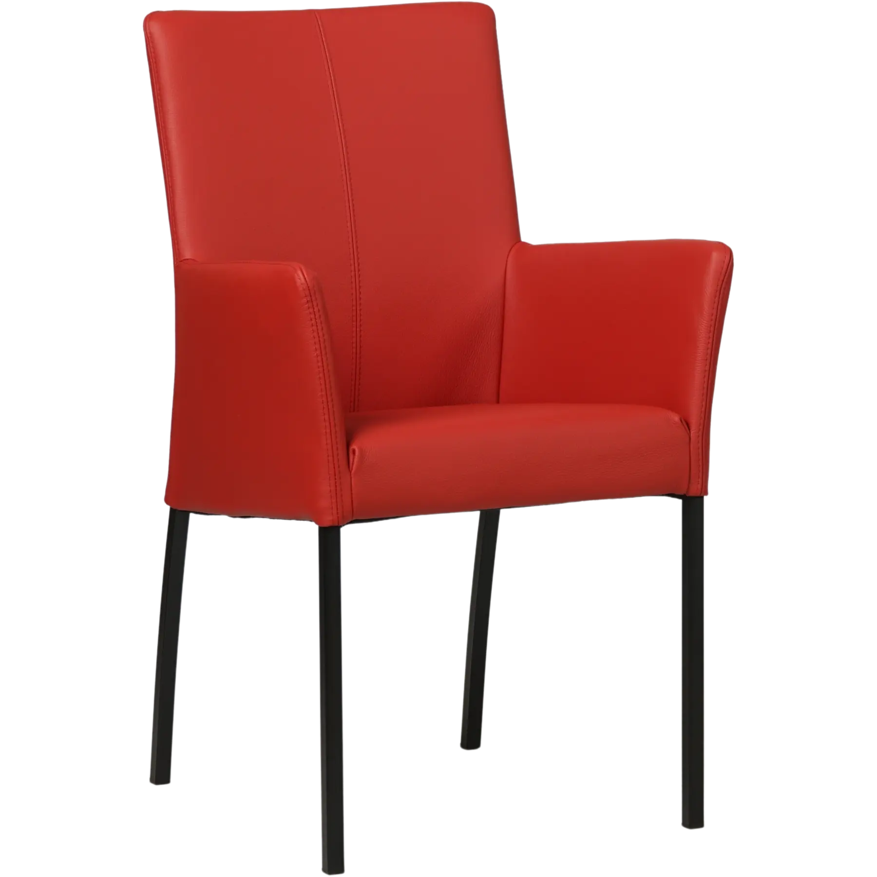 afbeelding van Set van 4 Leren eetkamerstoelen Comfort met armleuning - Toledo Ducati (rood) - Poten staal vierkant zwart