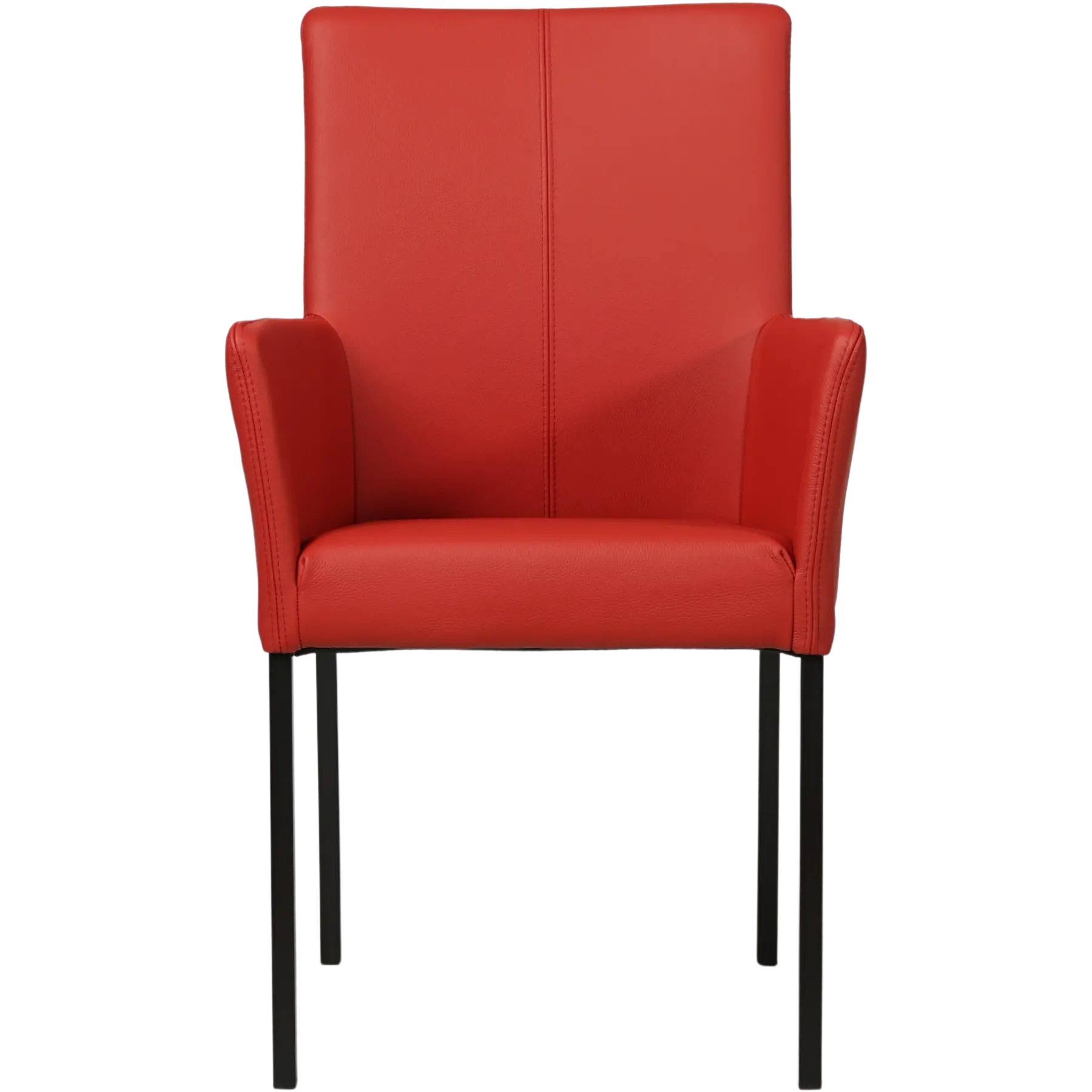 afbeelding van Set van 4 Leren eetkamerstoelen Comfort met armleuning - Toledo Ducati (rood) - Poten staal vierkant zwart